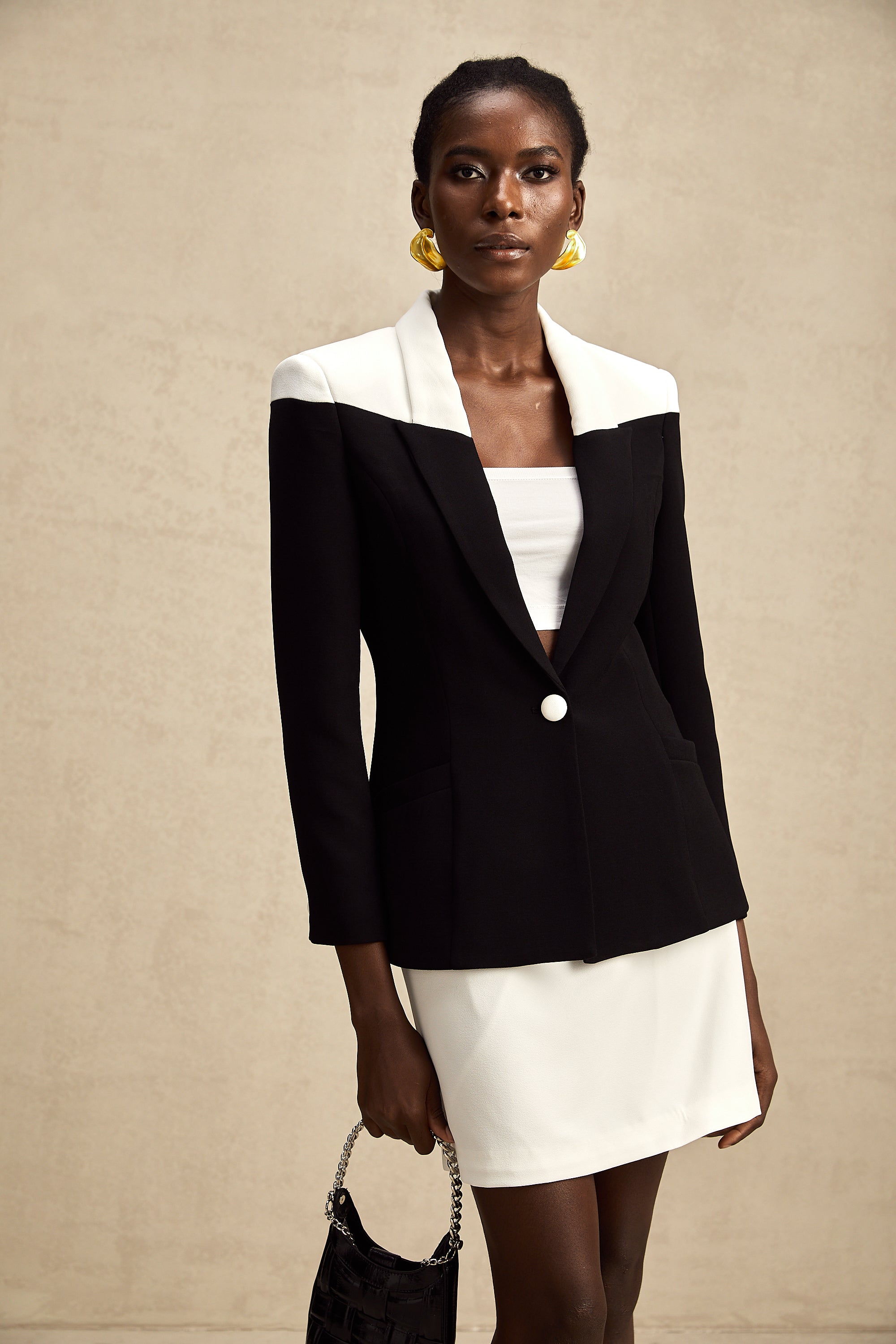 Honorine contrast-color jacket & skirt matching set