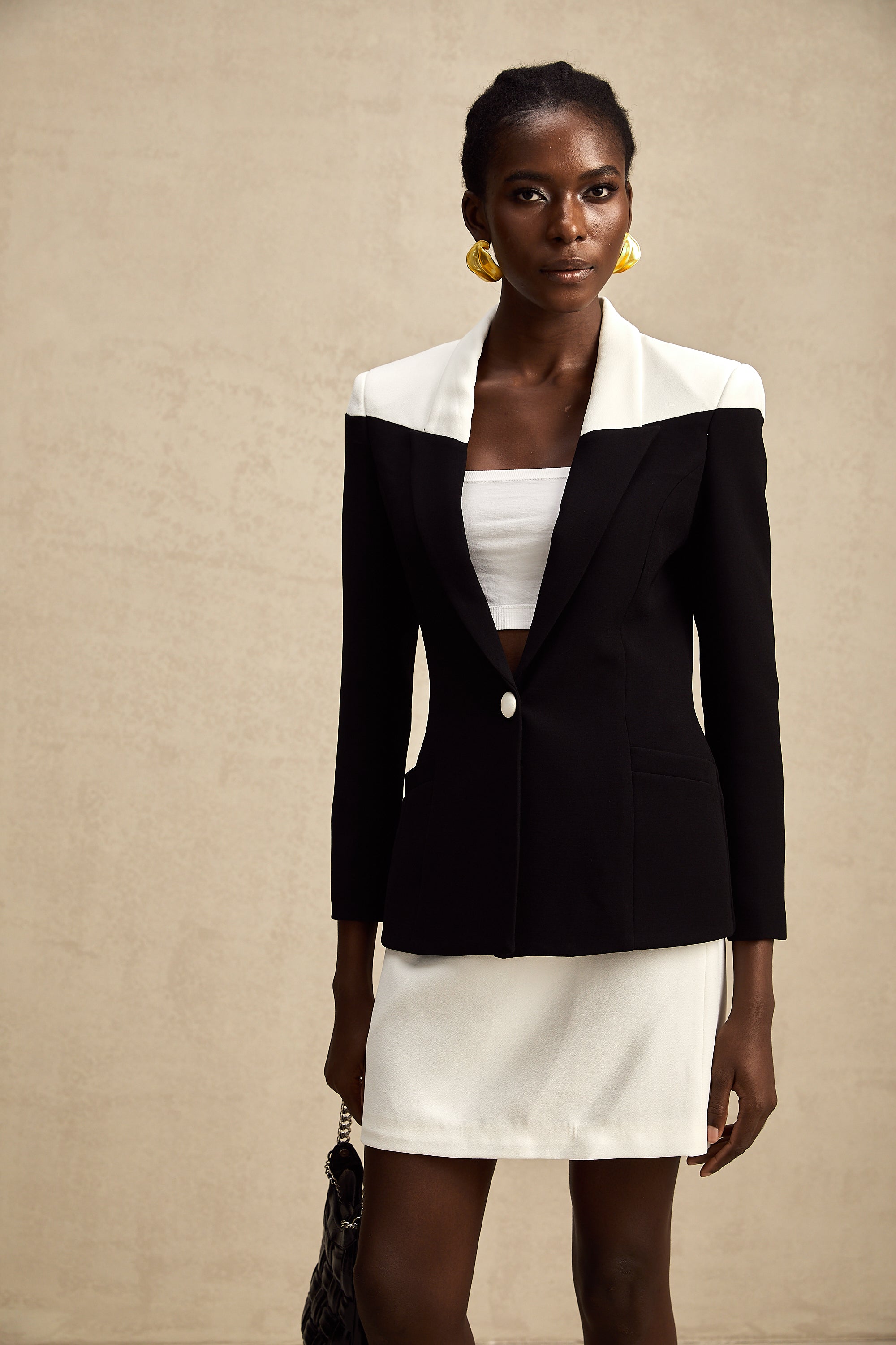 Honorine contrast-color jacket & skirt matching set