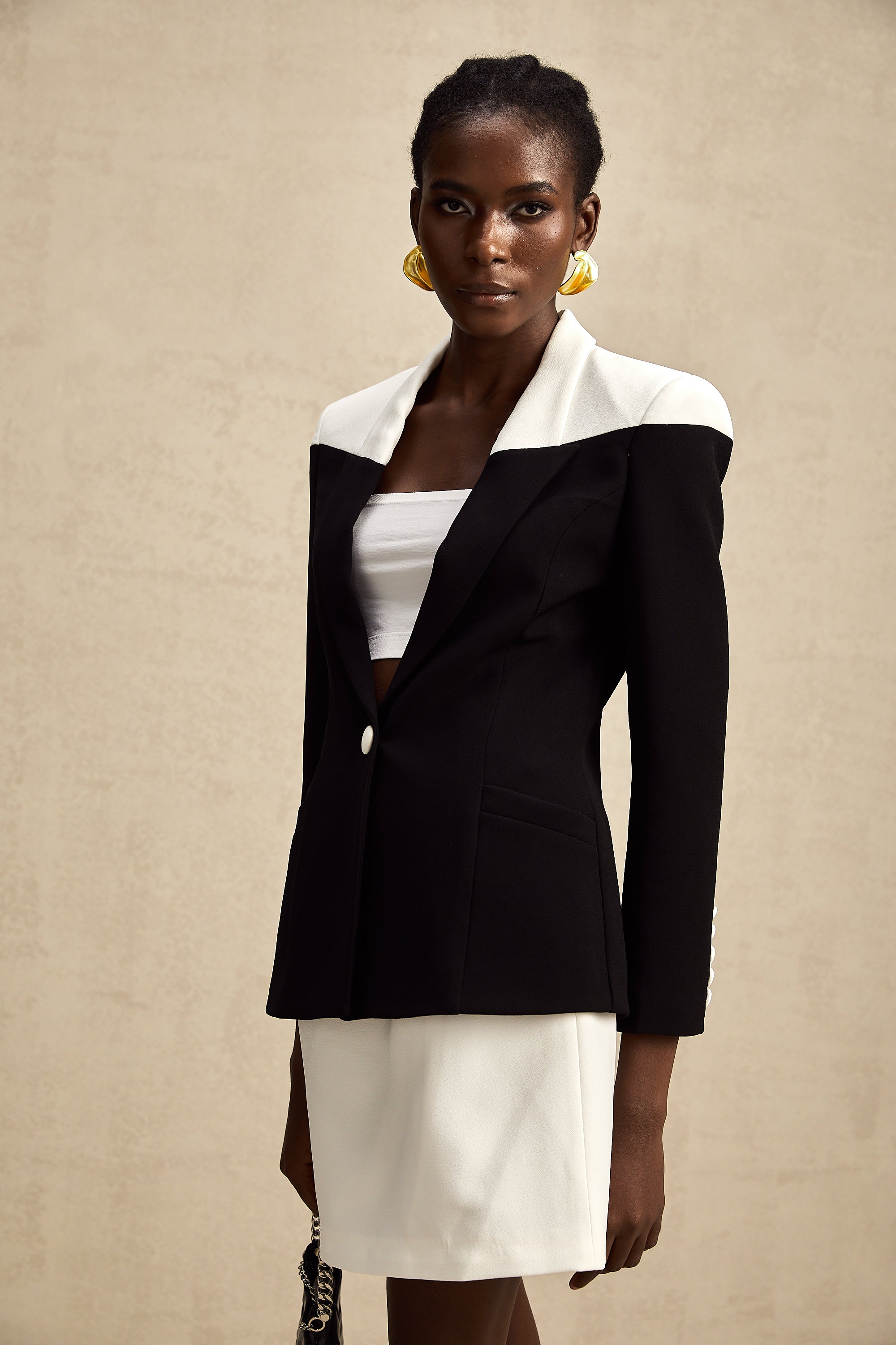 Honorine contrast-color jacket & skirt matching set