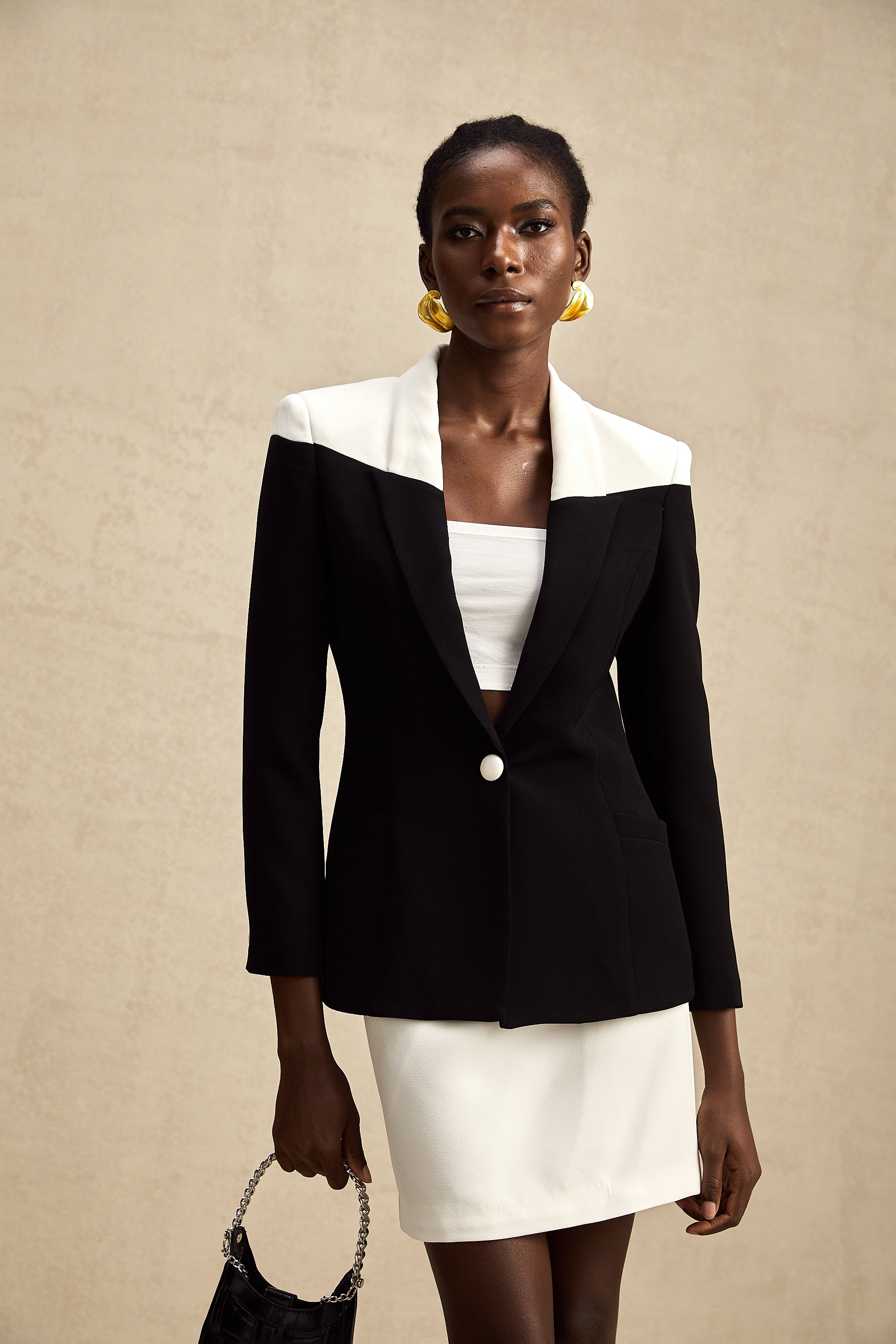 Honorine contrast-color jacket & skirt matching set