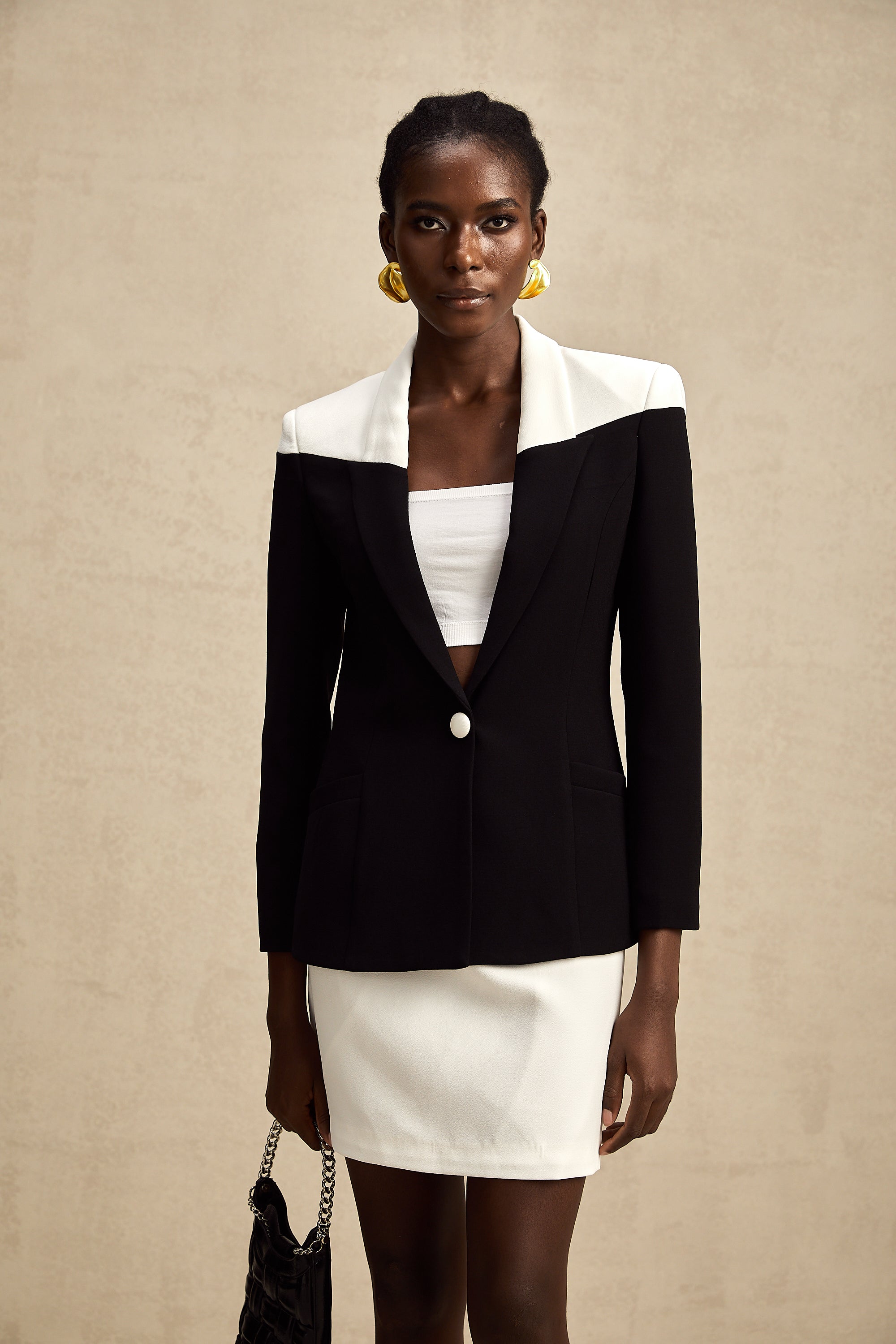 Honorine contrast-color jacket & skirt matching set