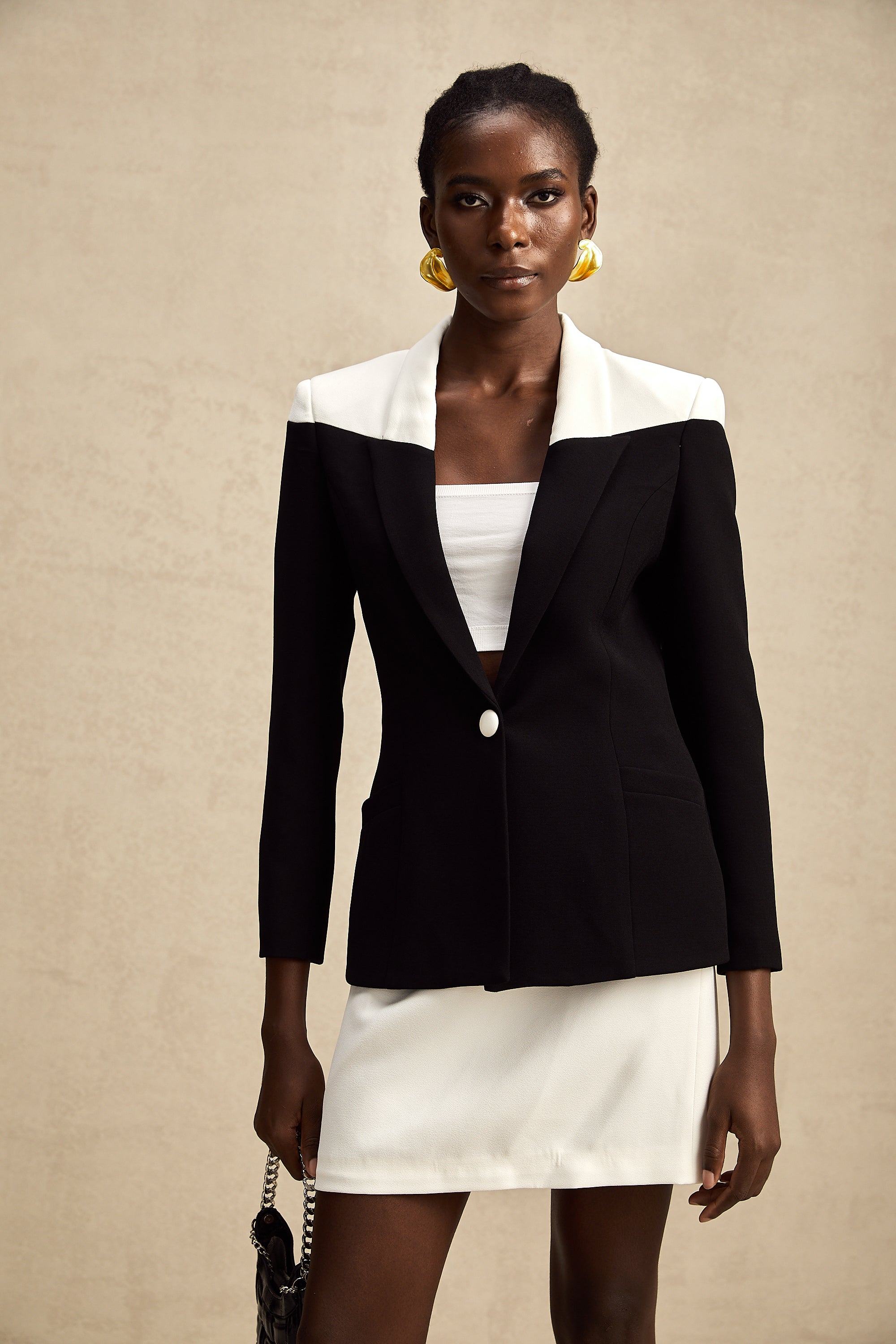 Honorine contrast-color jacket & skirt matching set