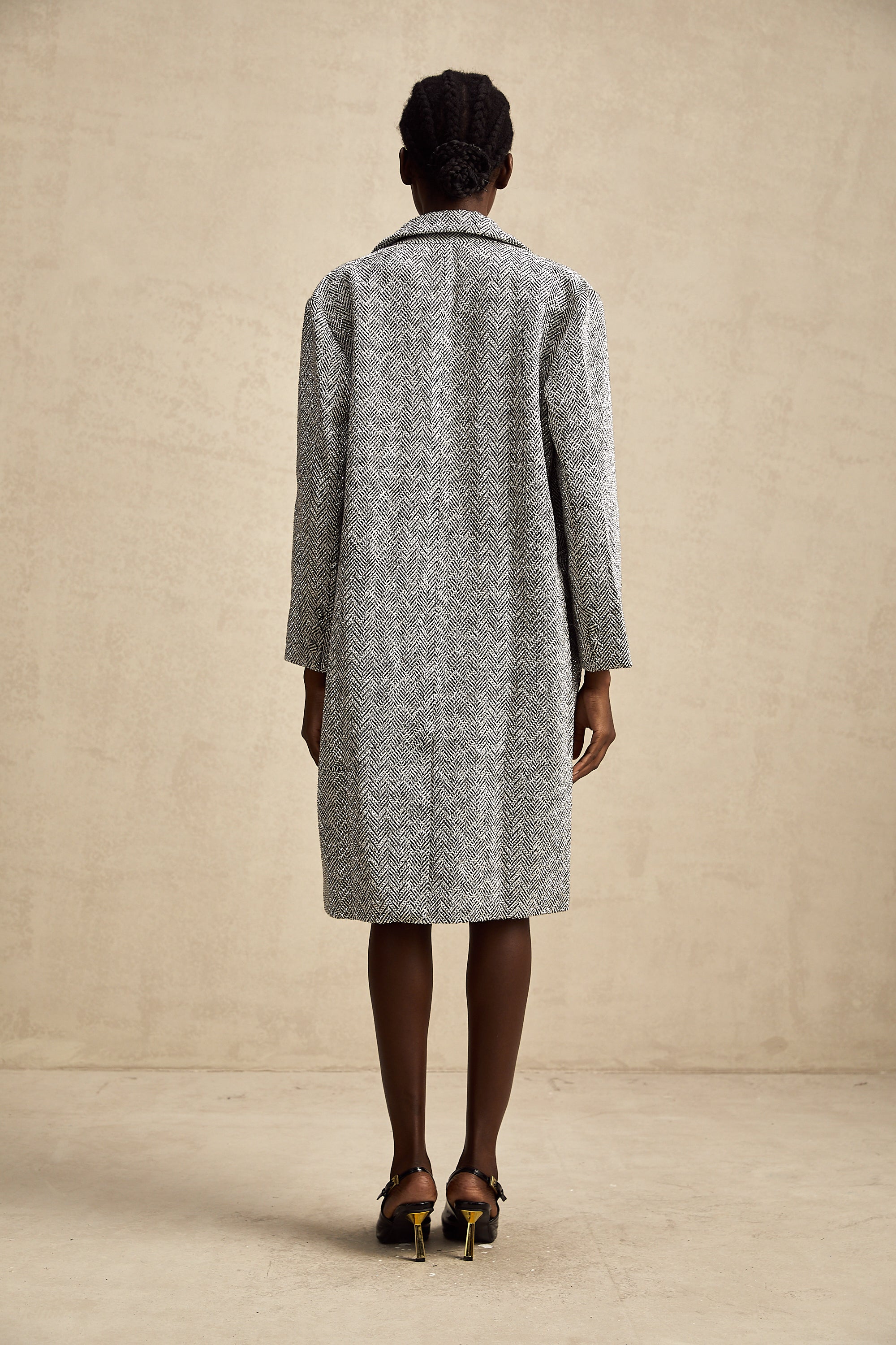 Chantal grey herringbone long coat