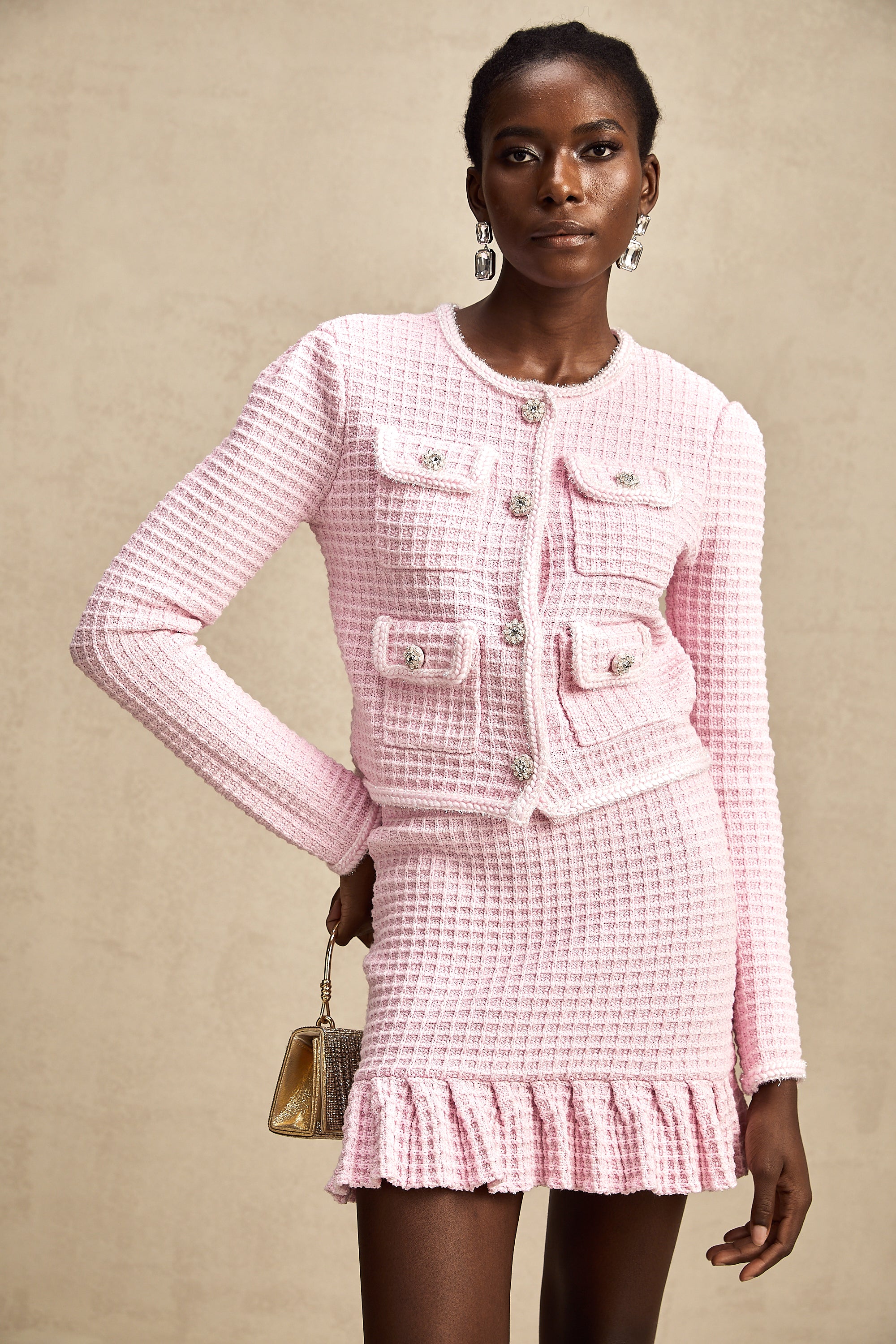 Fabienne pink waffle-knit jacket & skirt matching set