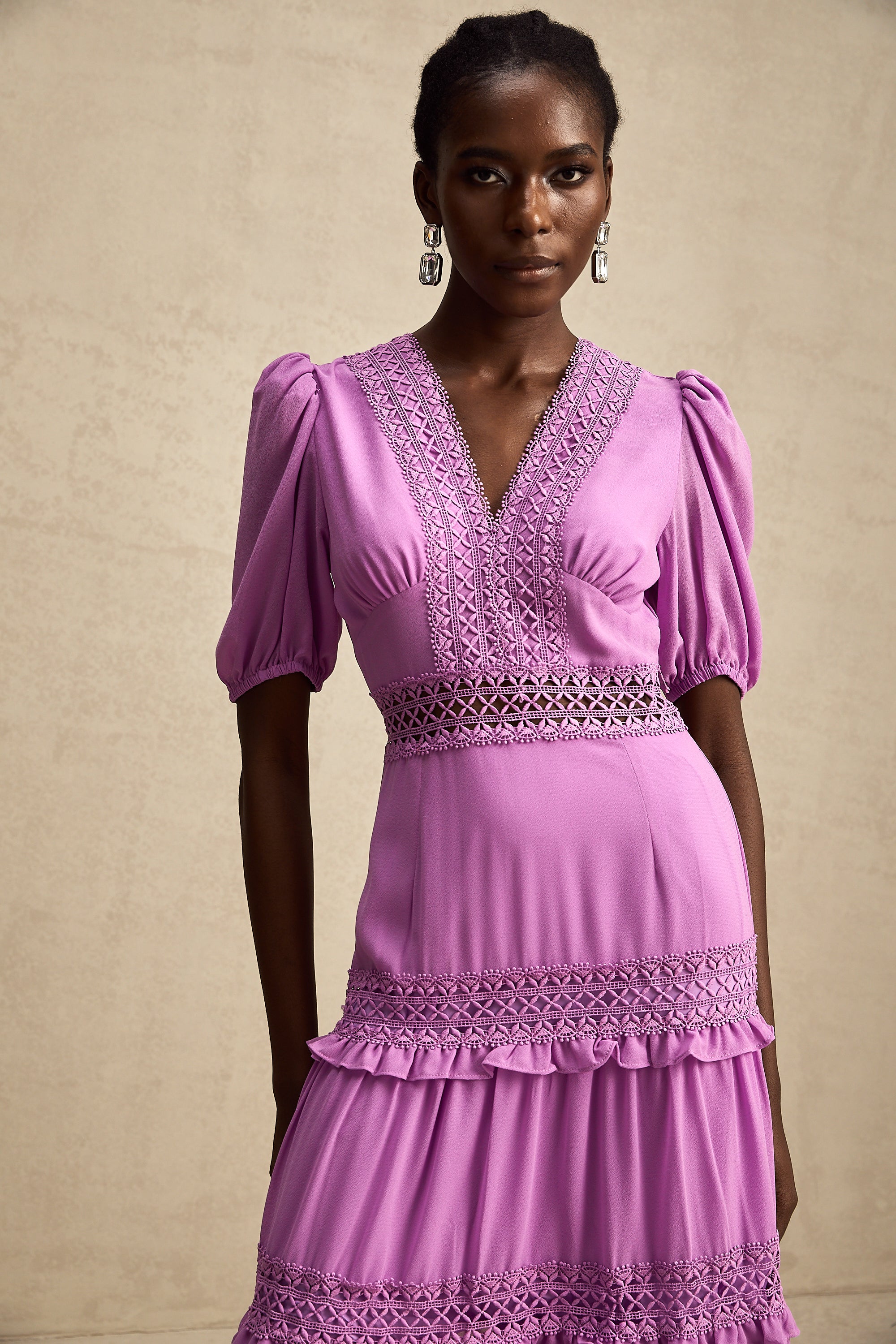 Hélène purple cut-out tiered midi dress