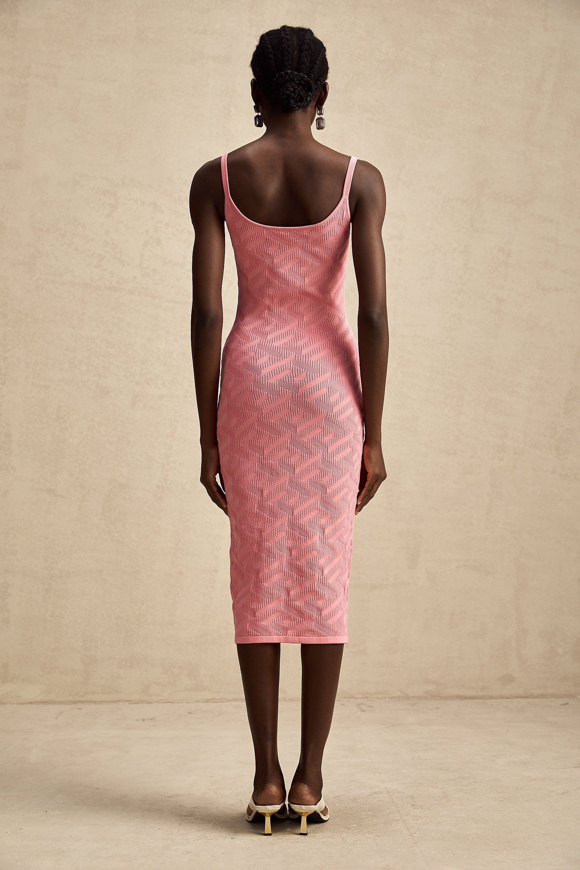 Sylvia pink jacquard-knitted midi dress