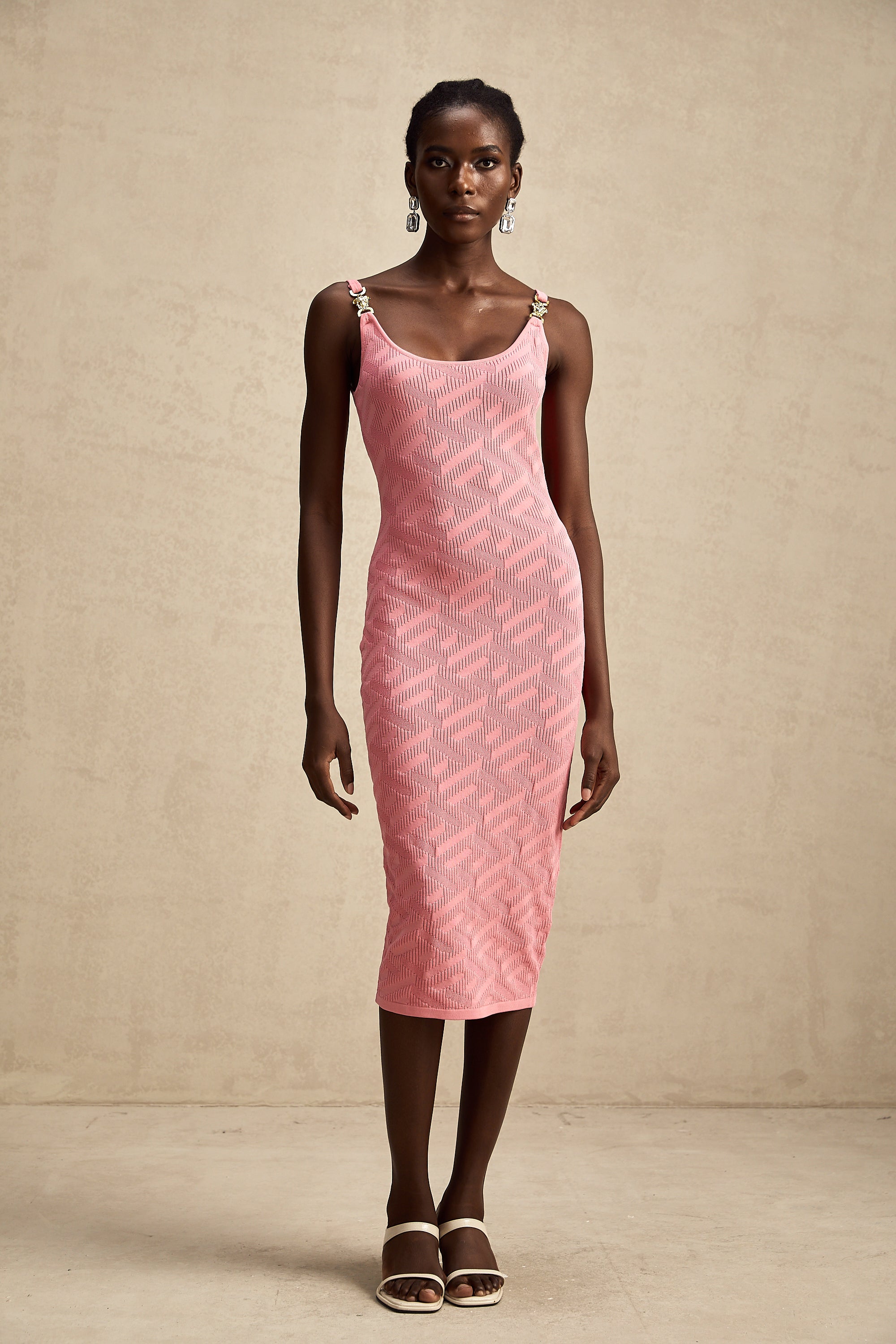 Sylvia pink jacquard-knitted midi dress