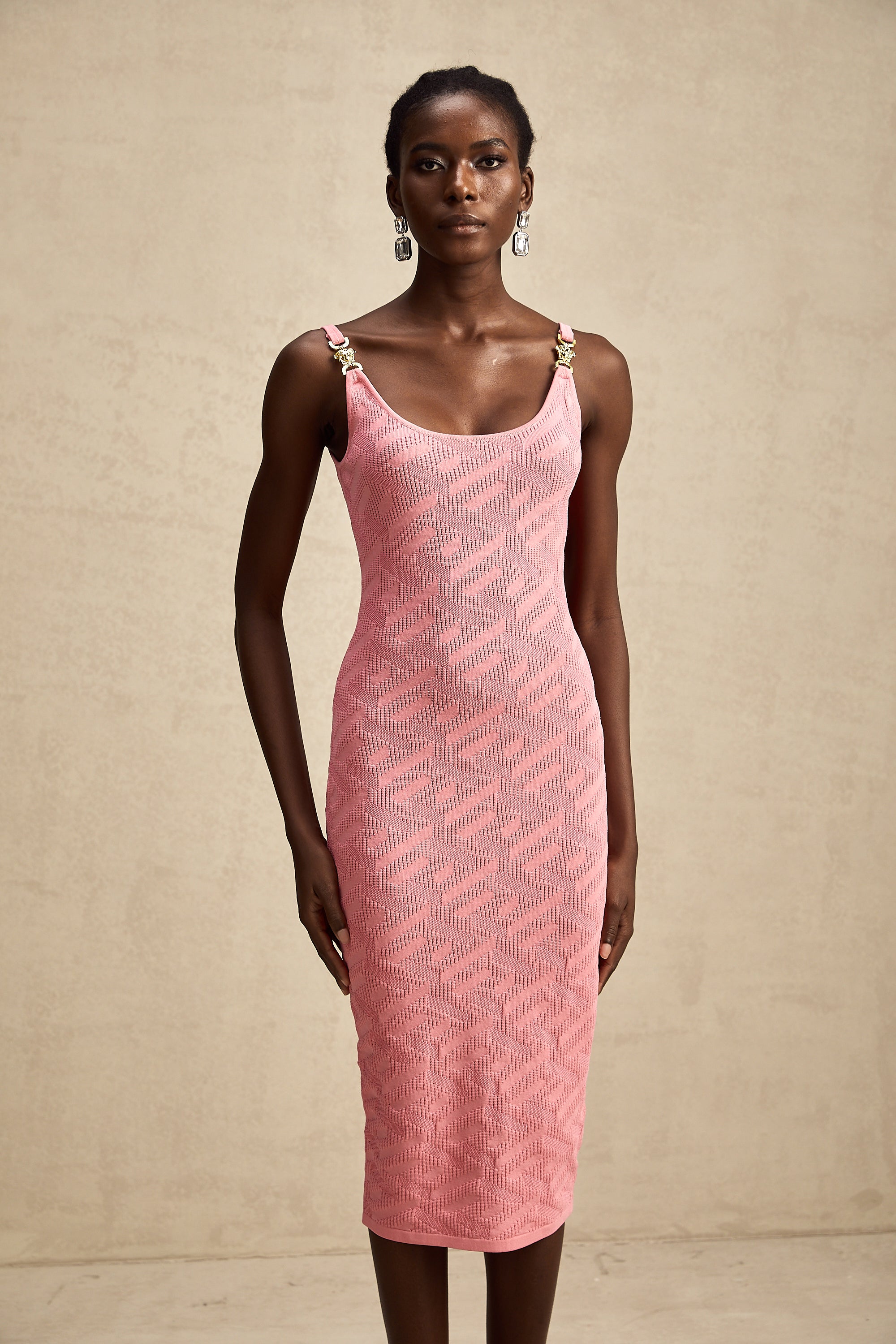 Sylvia pink jacquard-knitted midi dress