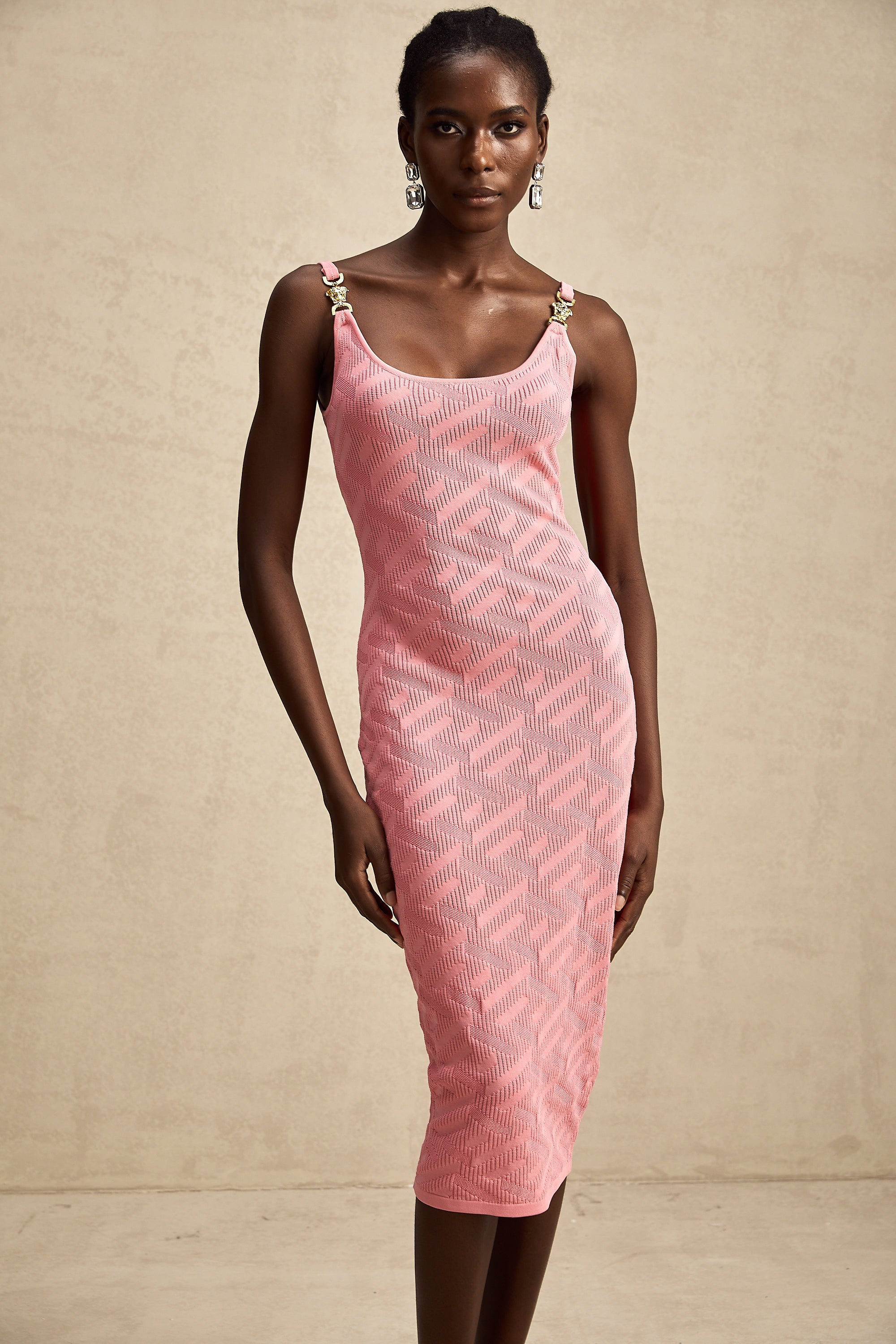 Sylvia pink jacquard-knitted midi dress