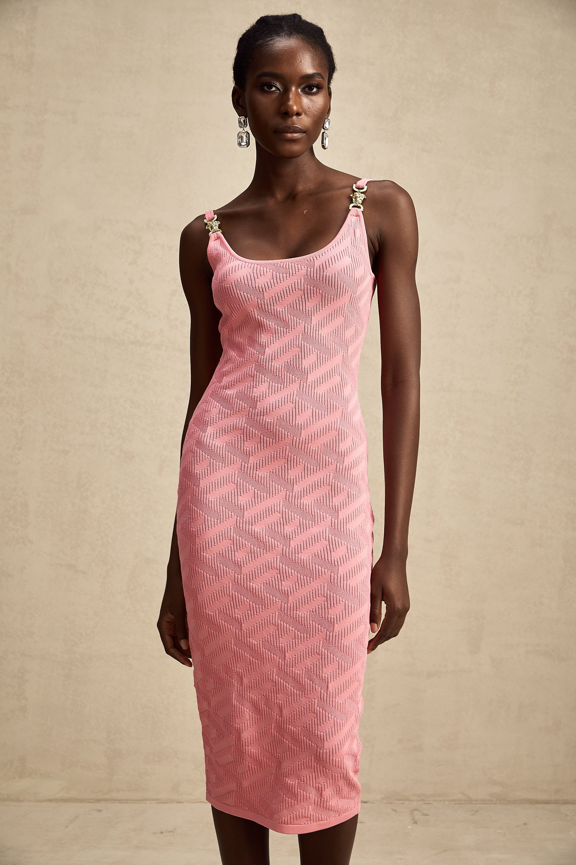 Sylvia pink jacquard-knitted midi dress