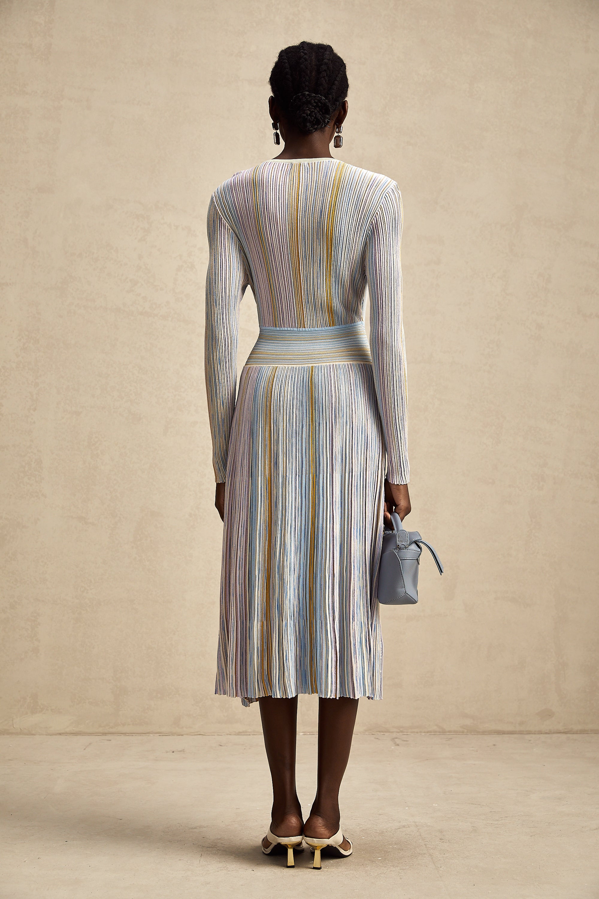 Amélie vertical-stripe knitted midi dress