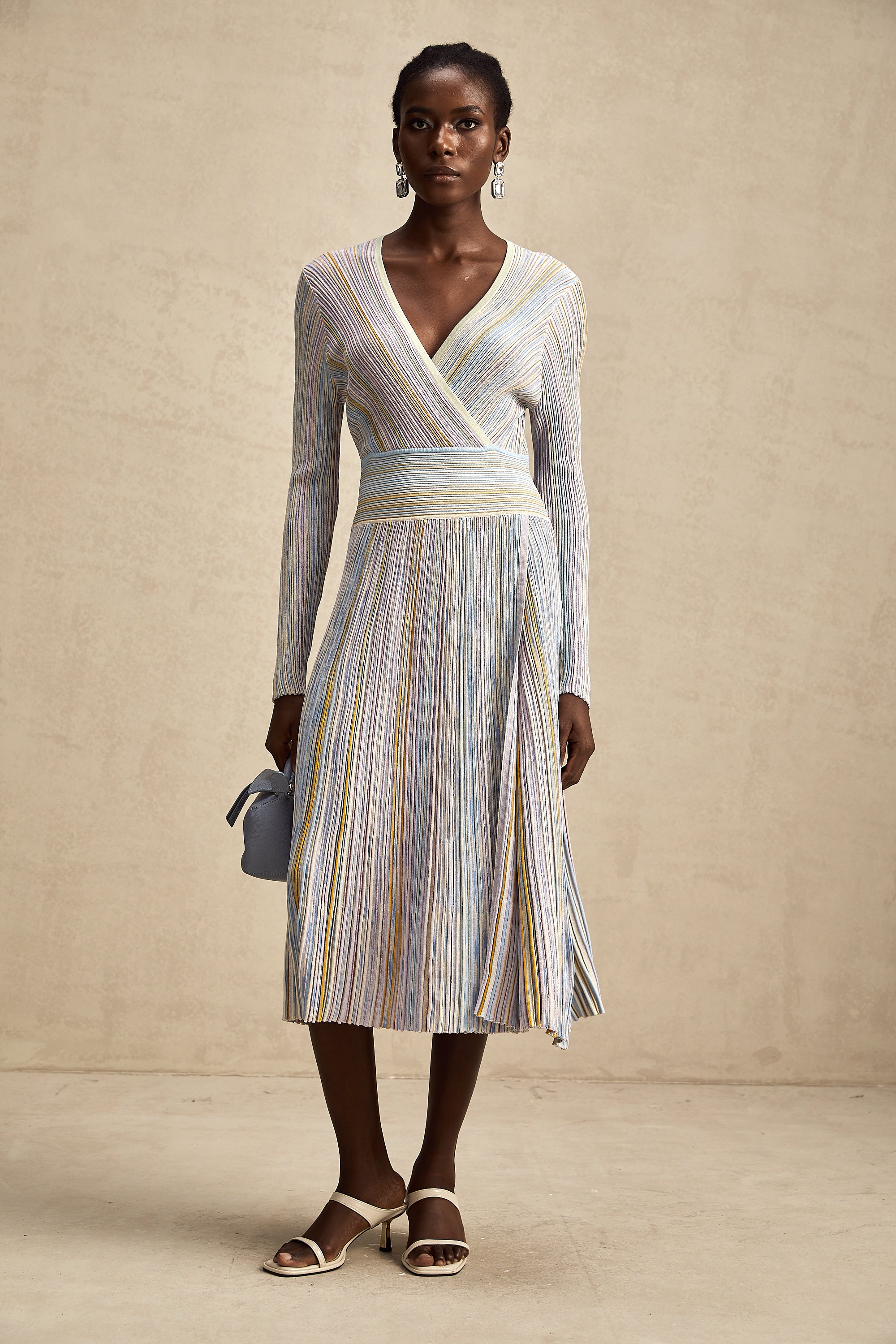 Amélie vertical-stripe knitted midi dress