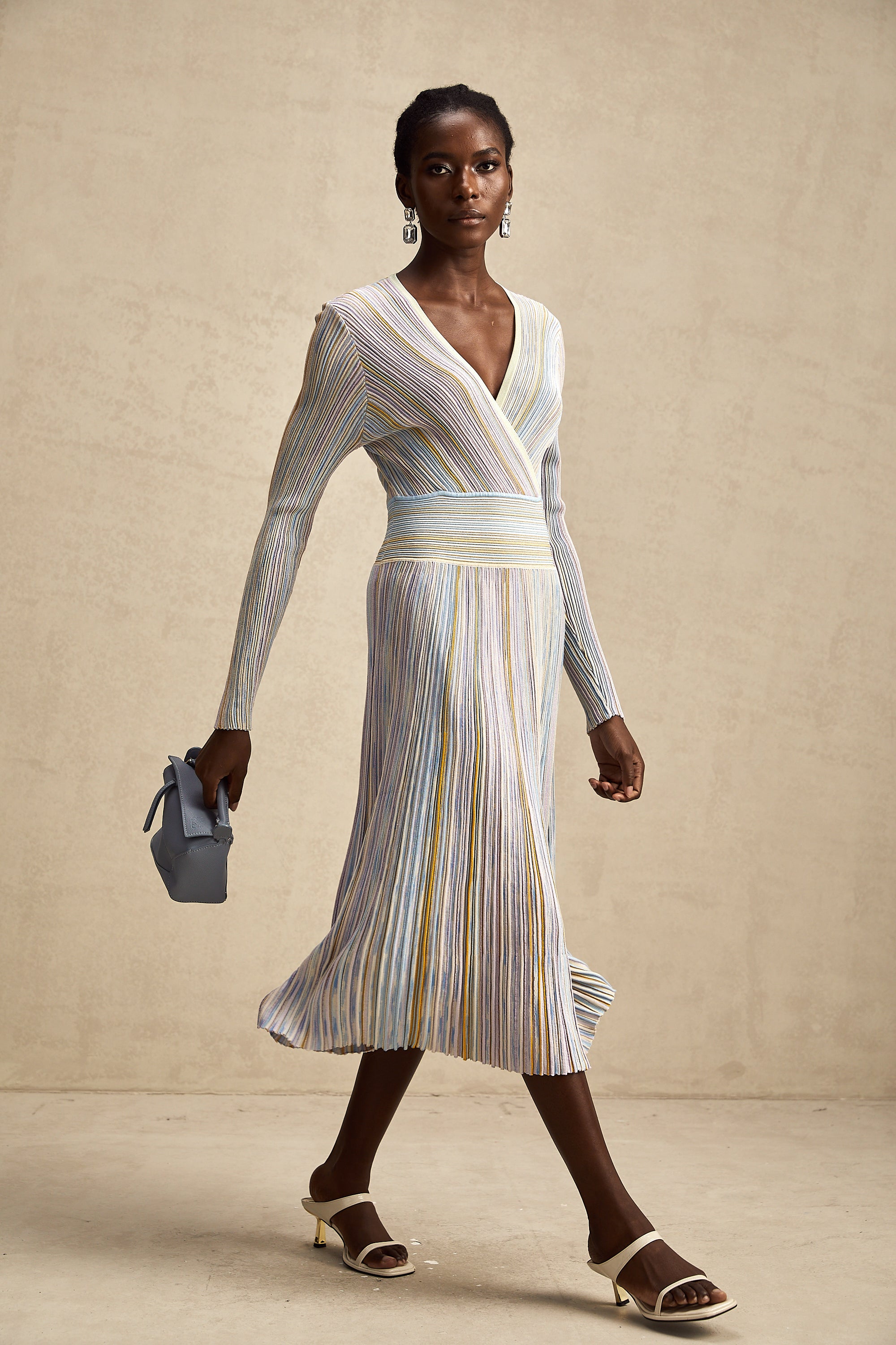 Amélie vertical-stripe knitted midi dress