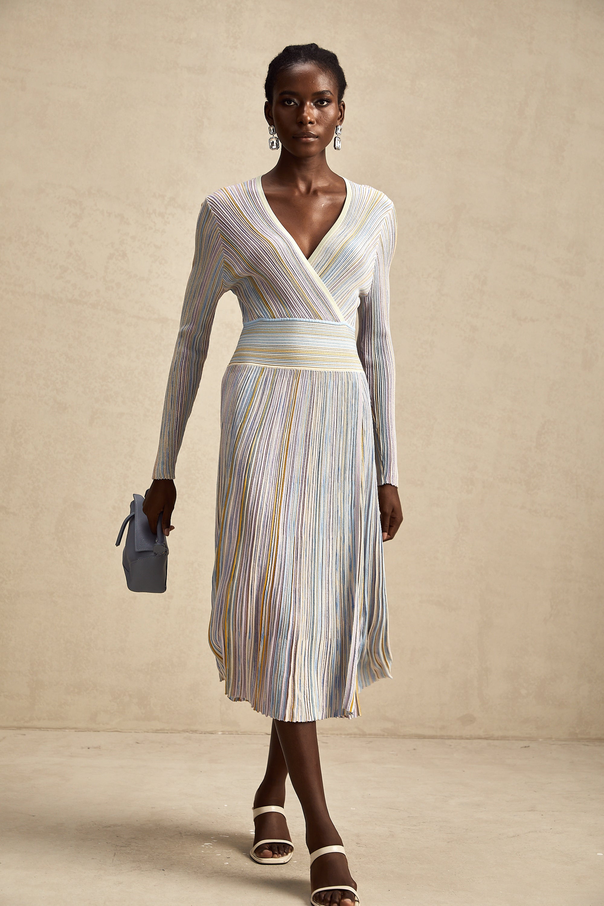 Amélie vertical-stripe knitted midi dress