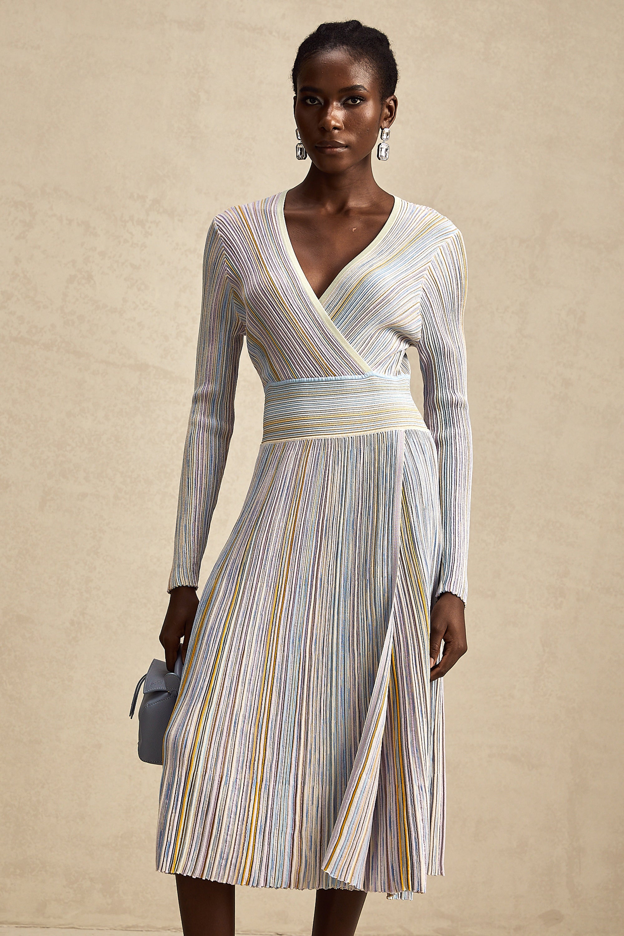 Amélie vertical-stripe knitted midi dress