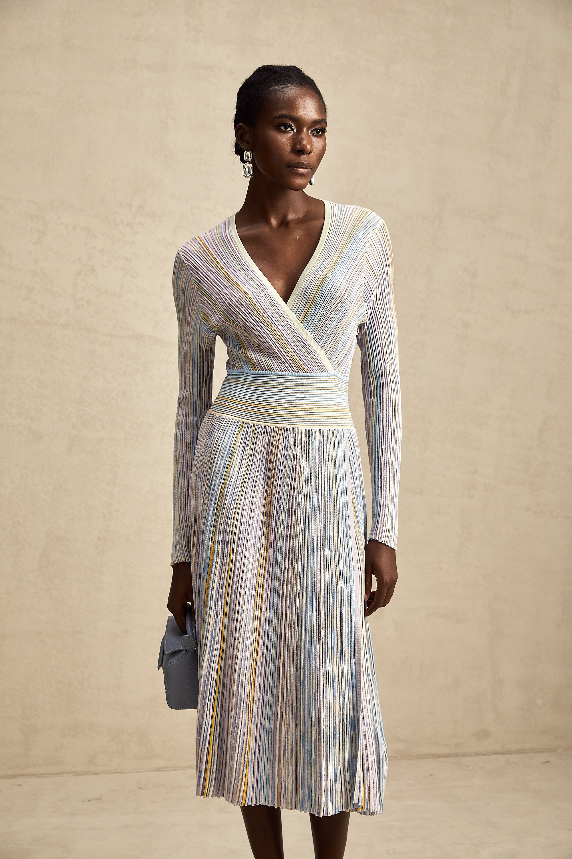 Amélie vertical-stripe knitted midi dress