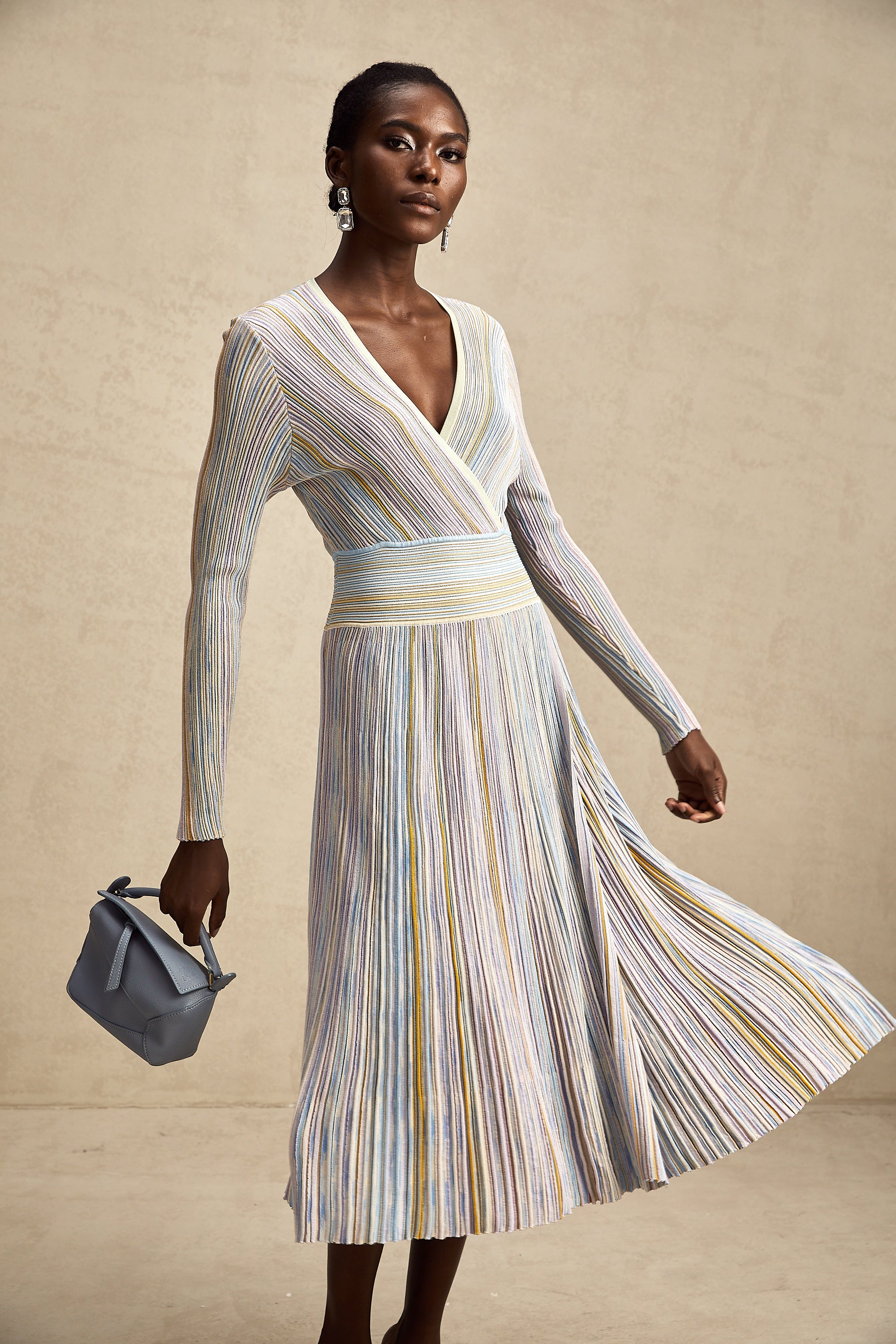 Amélie vertical-stripe knitted midi dress