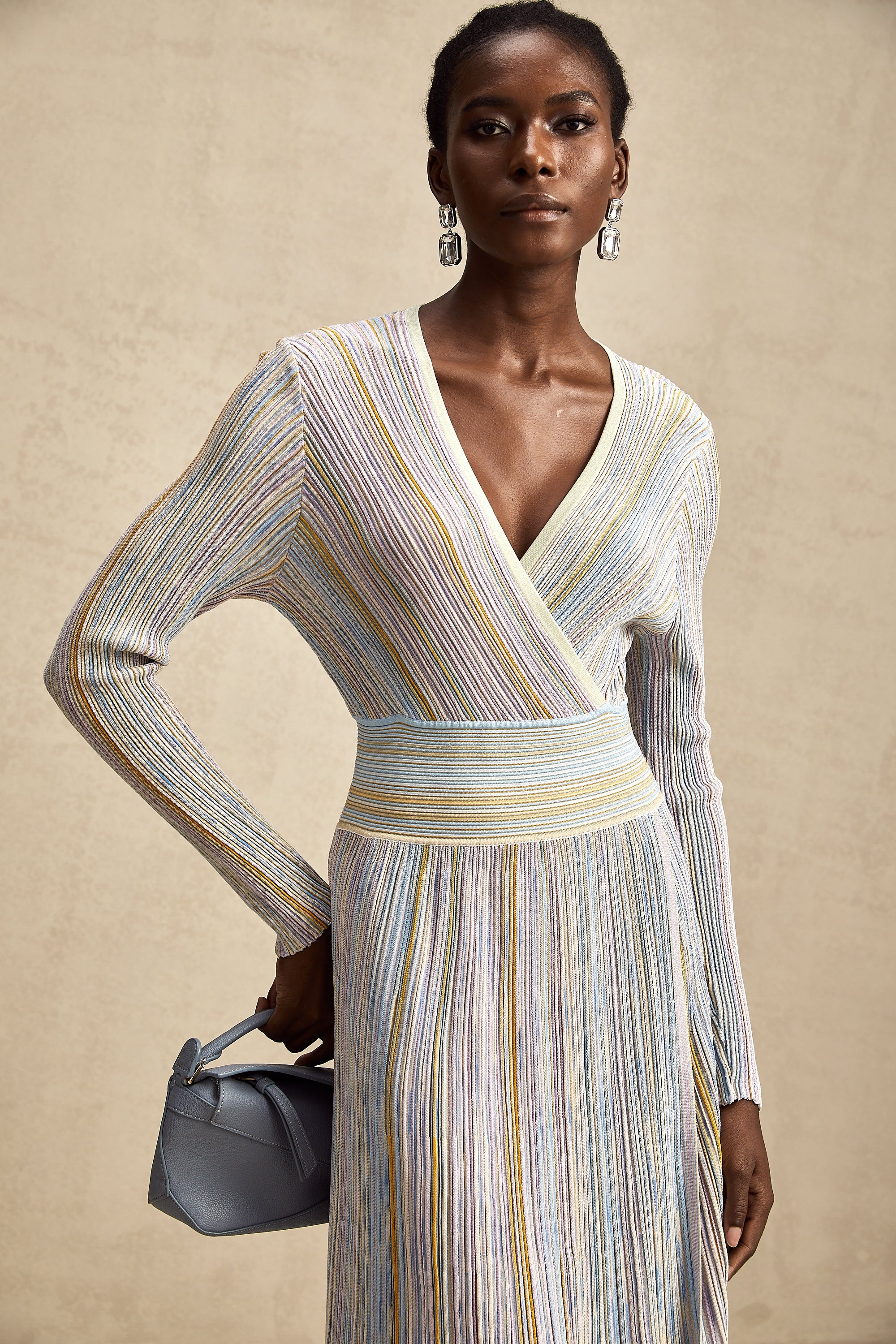 Amélie vertical-stripe knitted midi dress