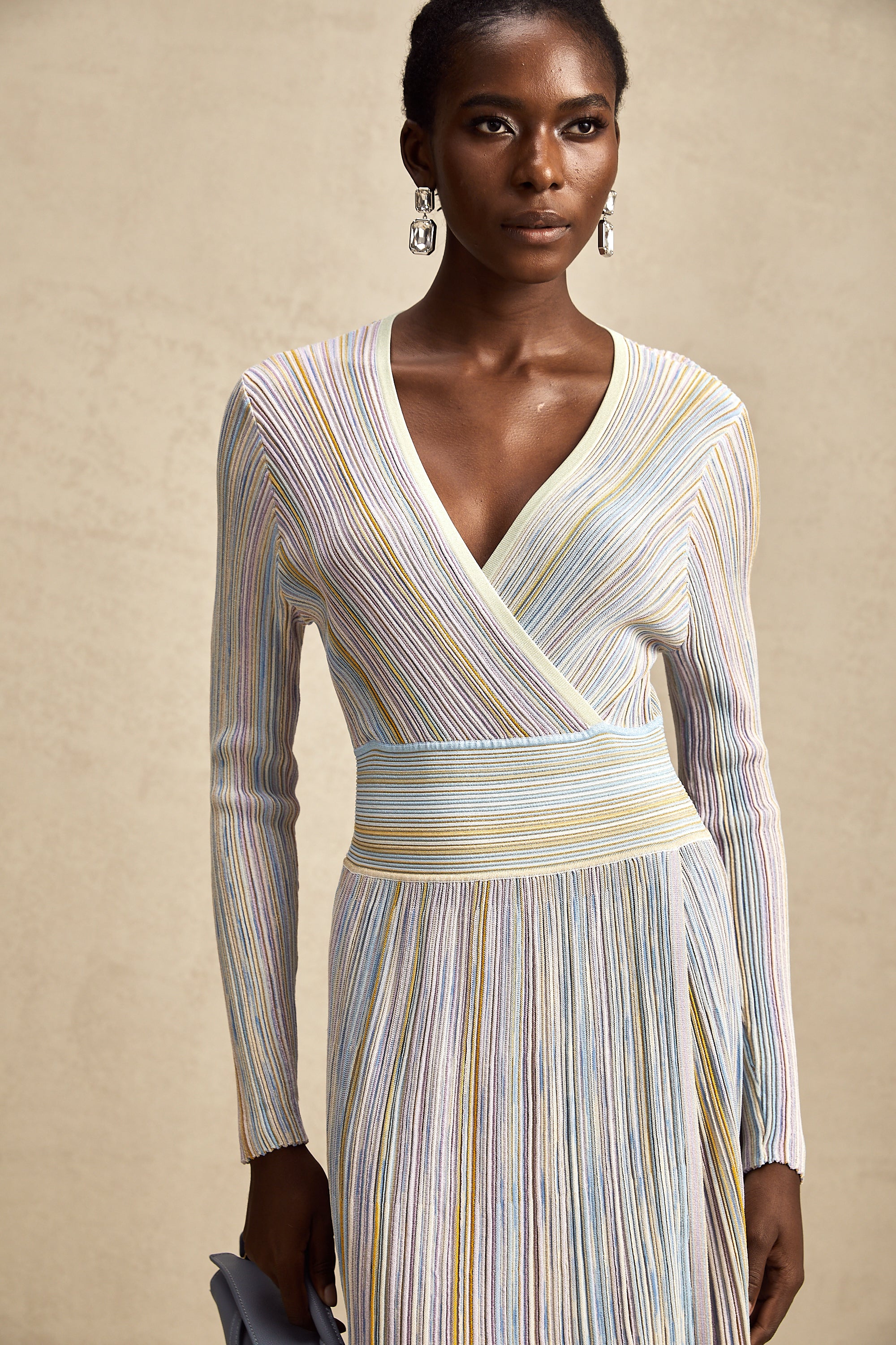 Amélie vertical-stripe knitted midi dress