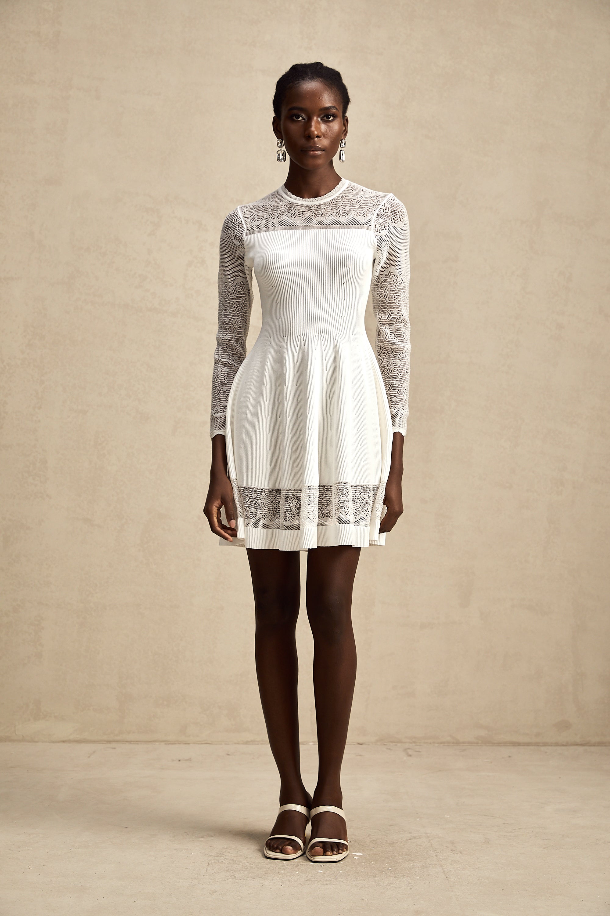 Anastasie white pointelle-panel knitted mini dress