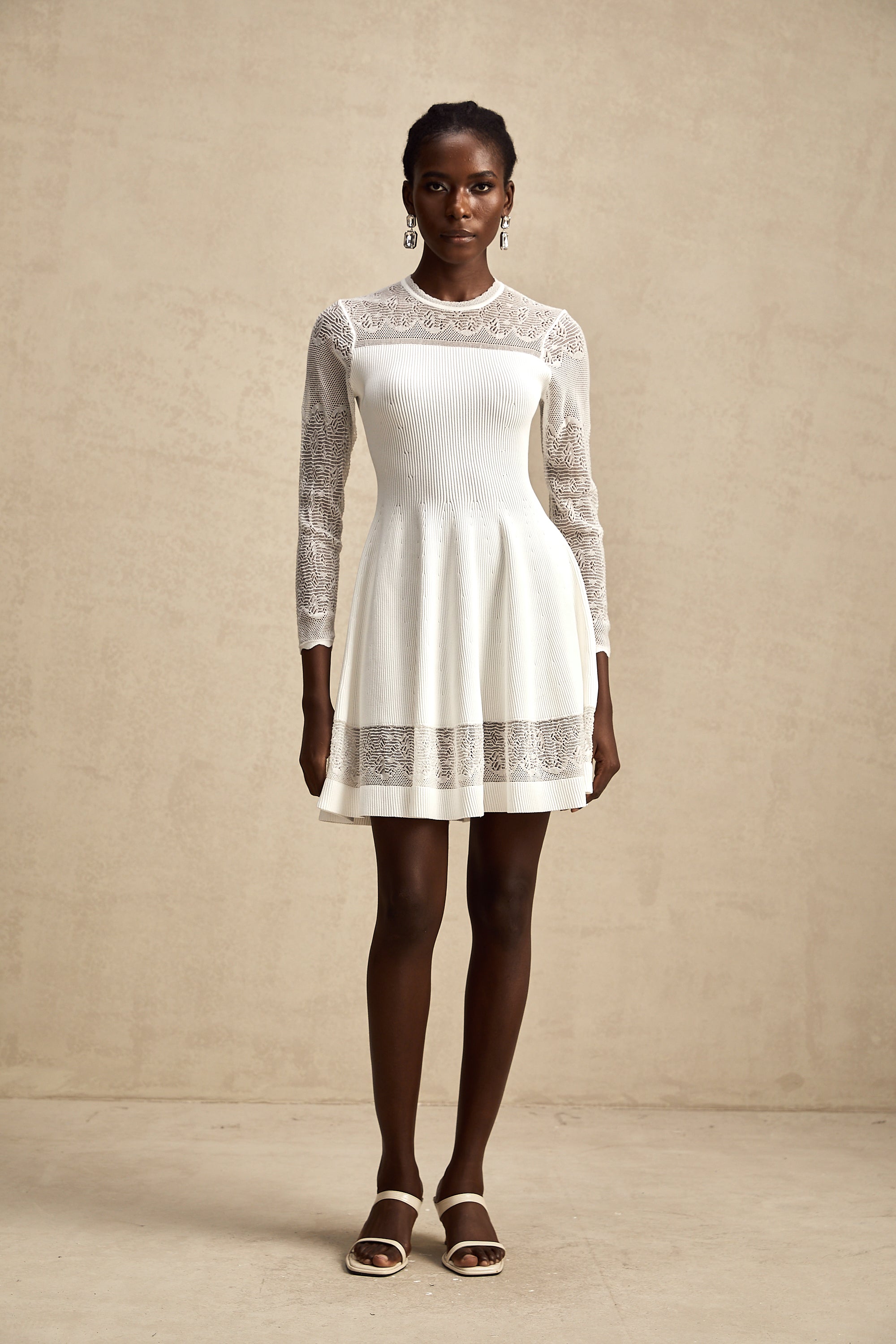 Anastasie white pointelle-panel knitted mini dress