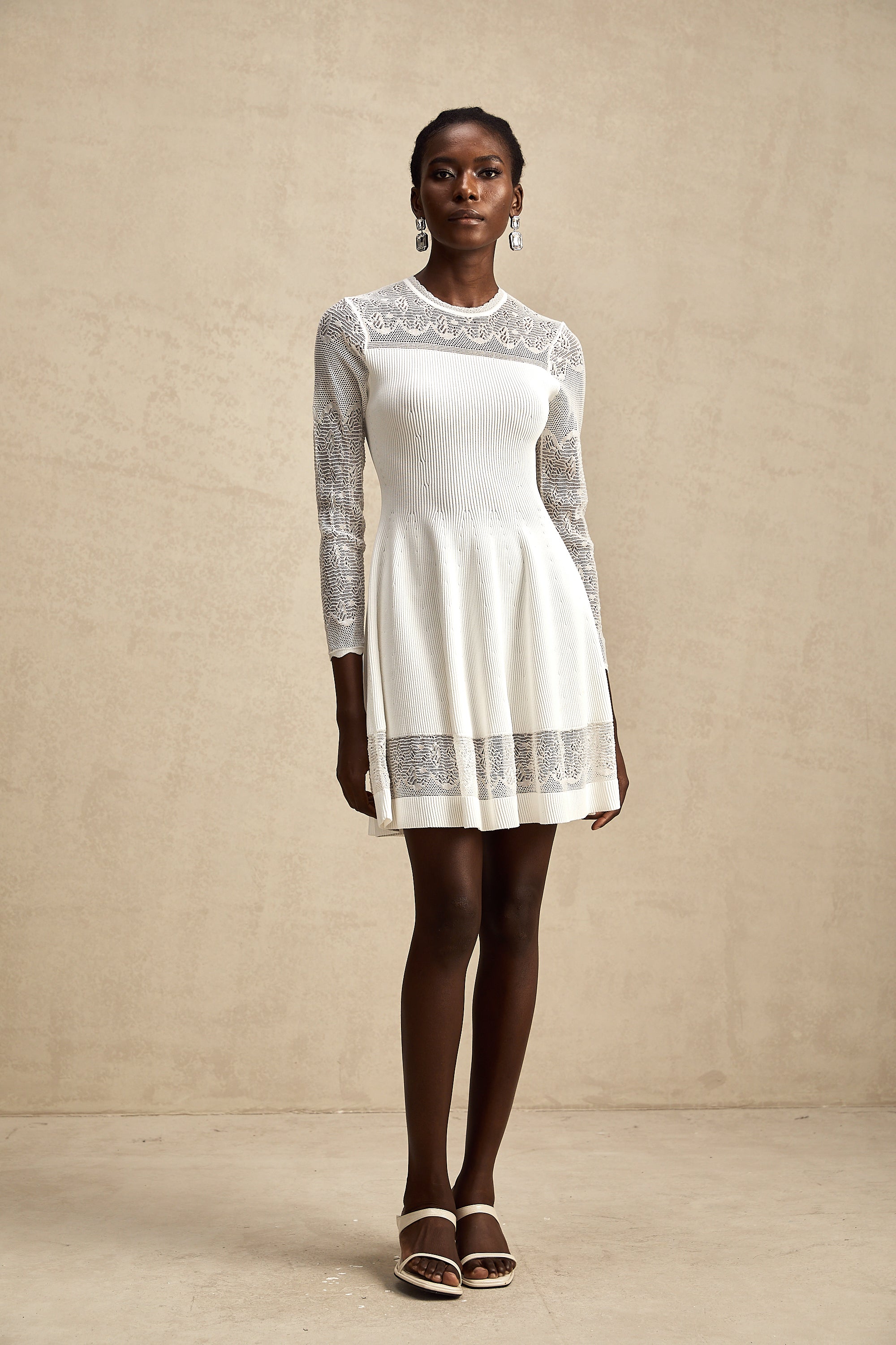 Anastasie white pointelle-panel knitted mini dress