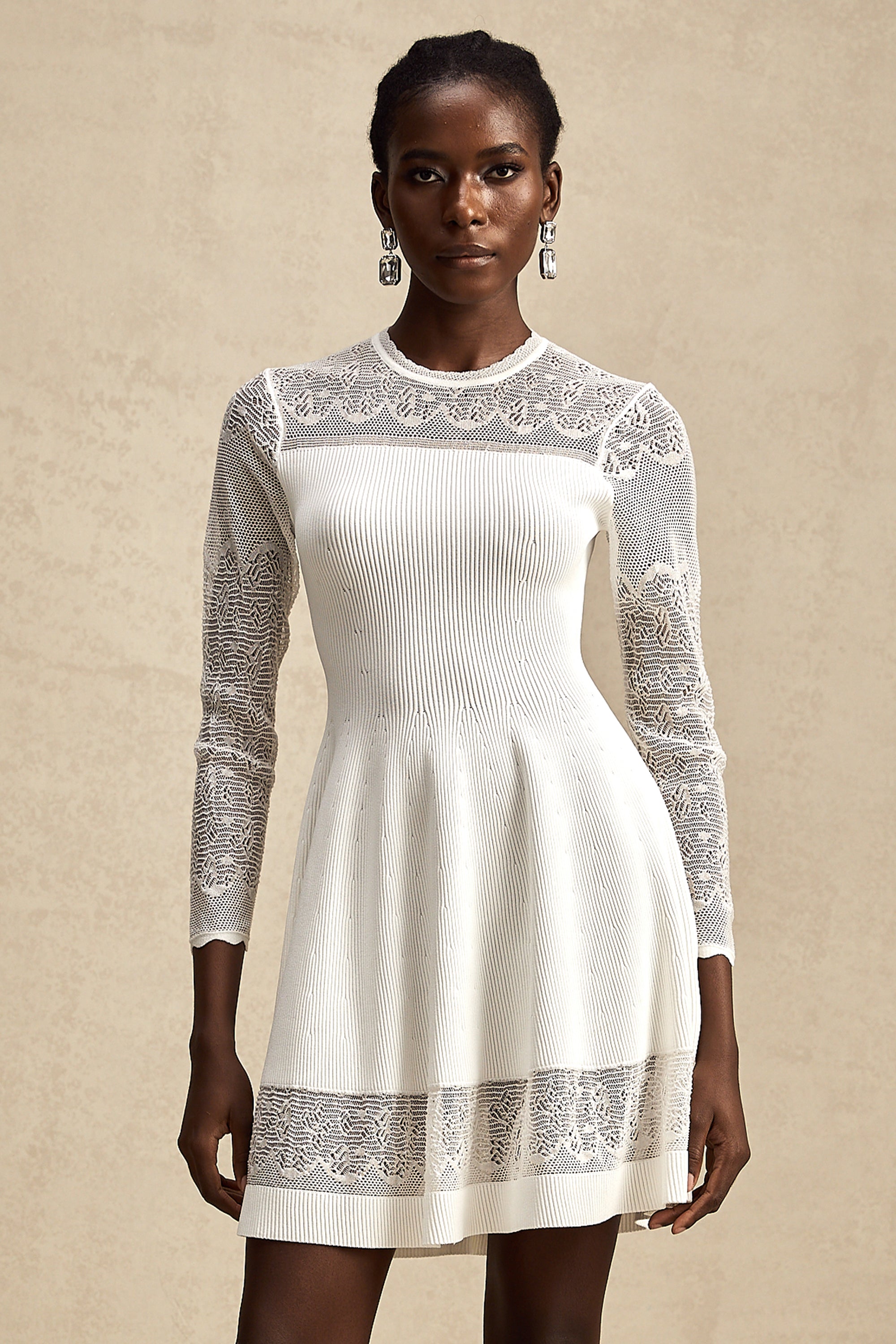 Anastasie white pointelle-panel knitted mini dress