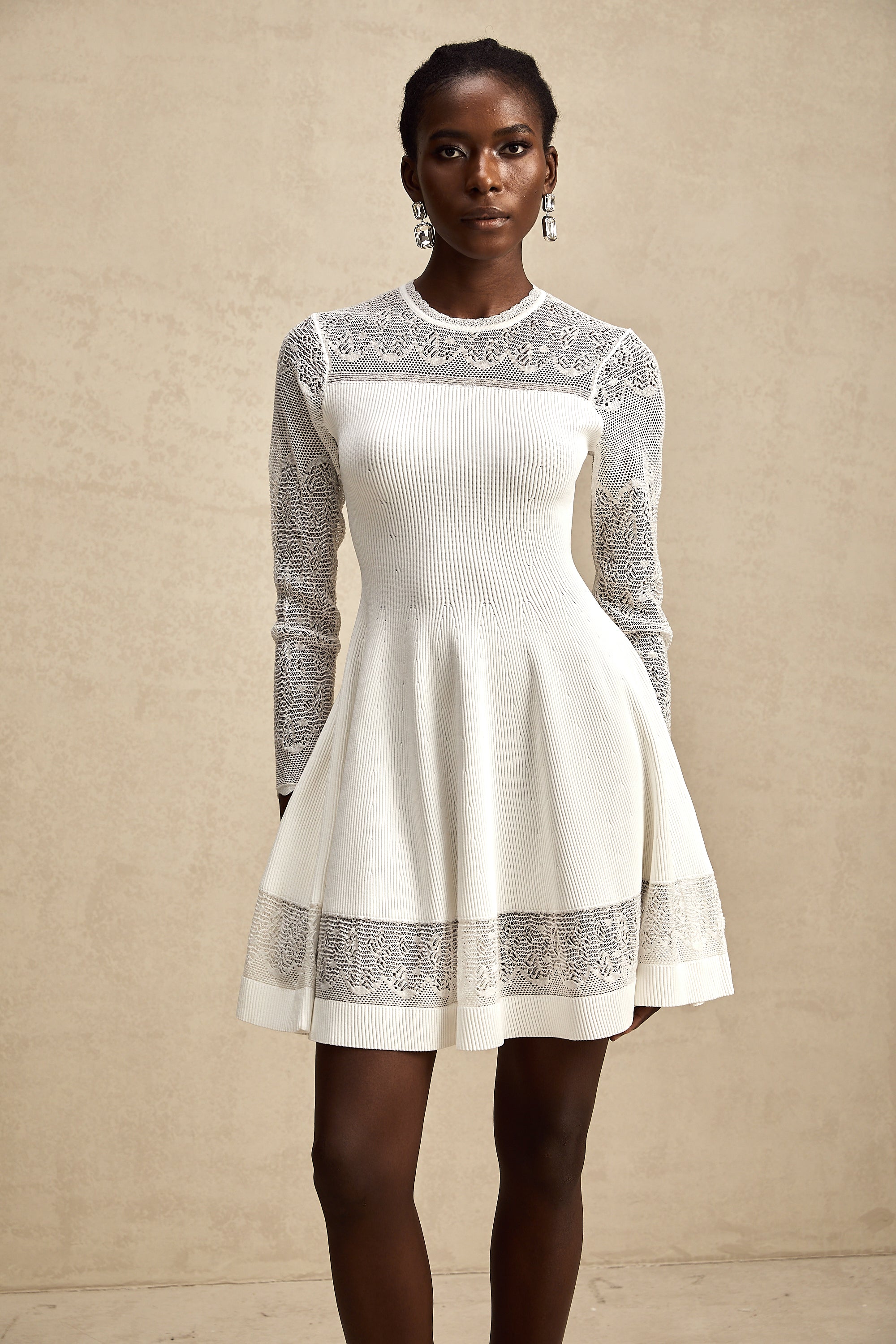 Anastasie white pointelle-panel knitted mini dress