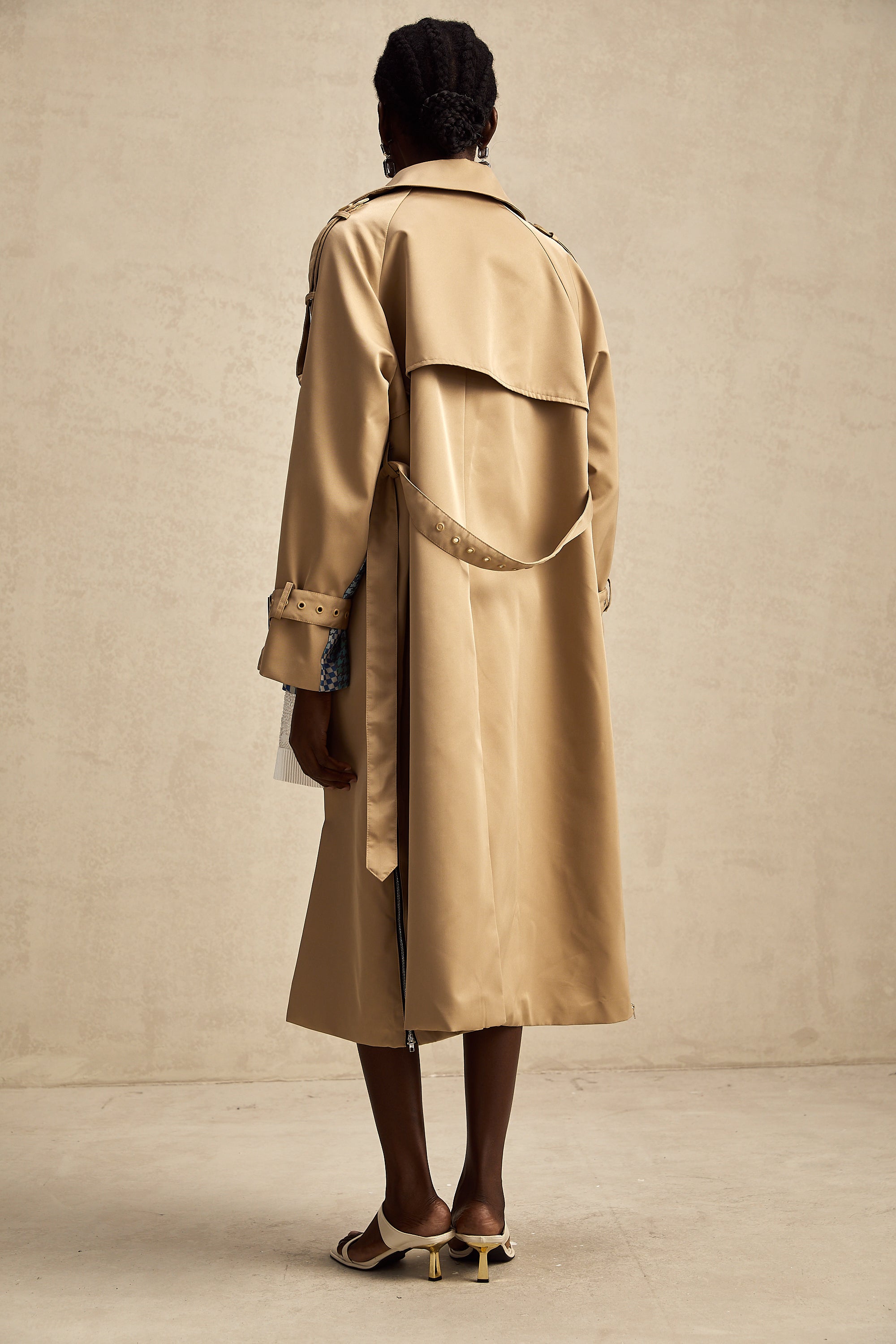 Joséphine contrast-color printed belted trench coat