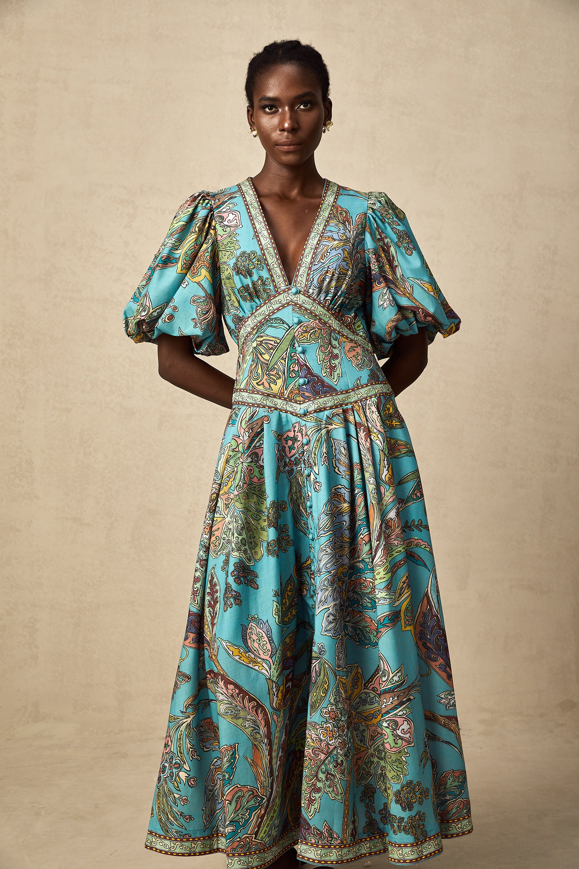 Léonore paisley-print pleated midi dress