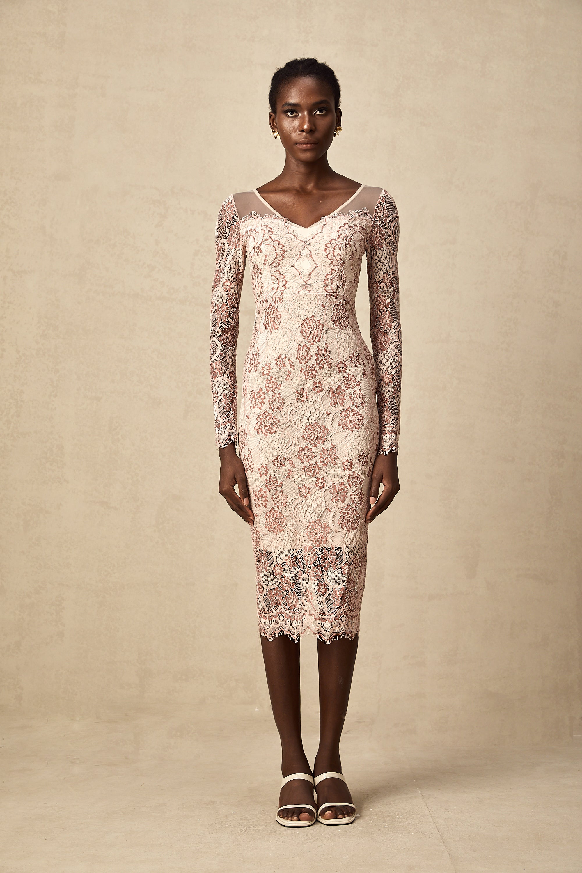 Anna guipure lace fitted midi dress