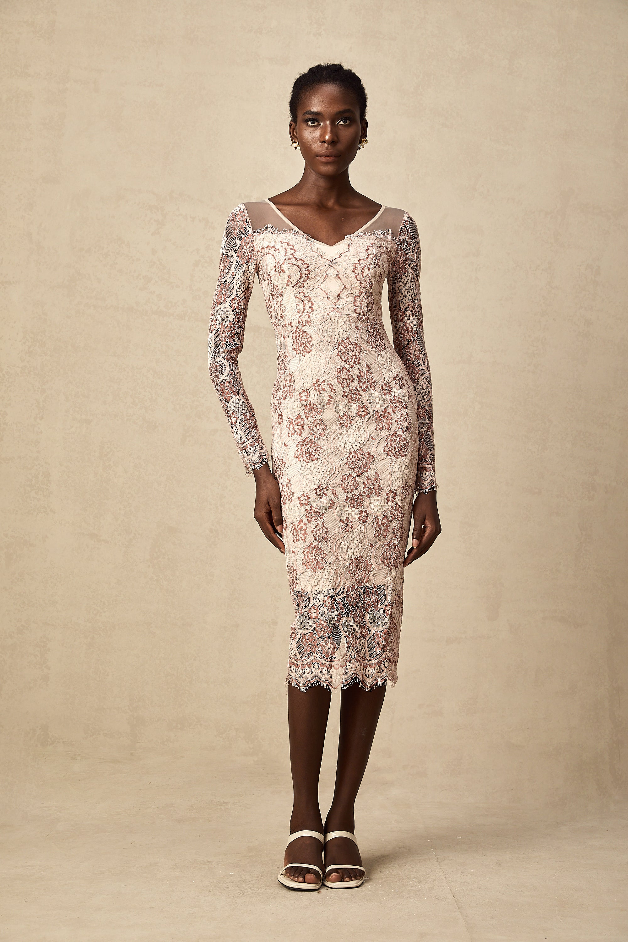 Anna guipure lace fitted midi dress