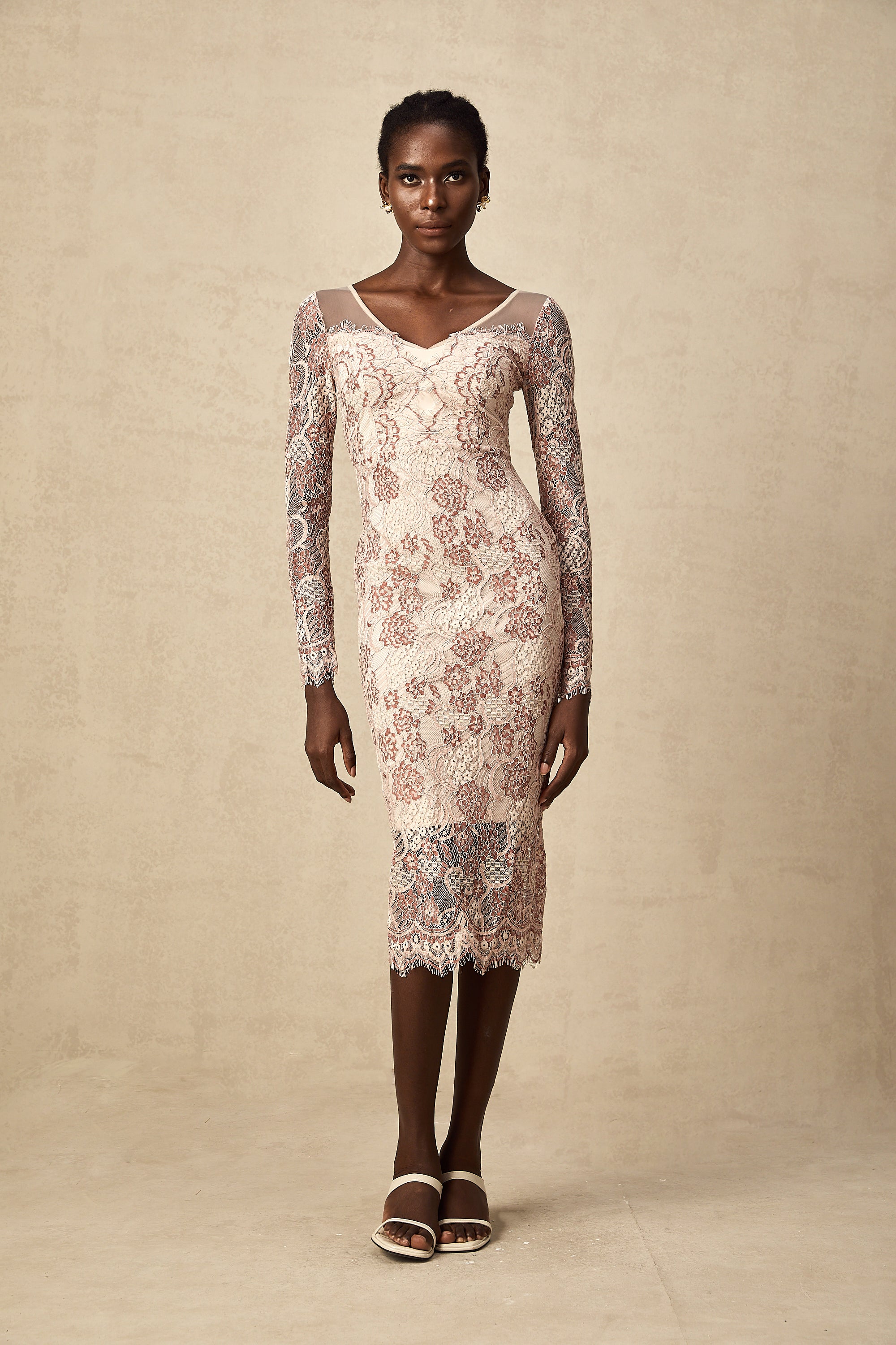 Anna guipure lace fitted midi dress