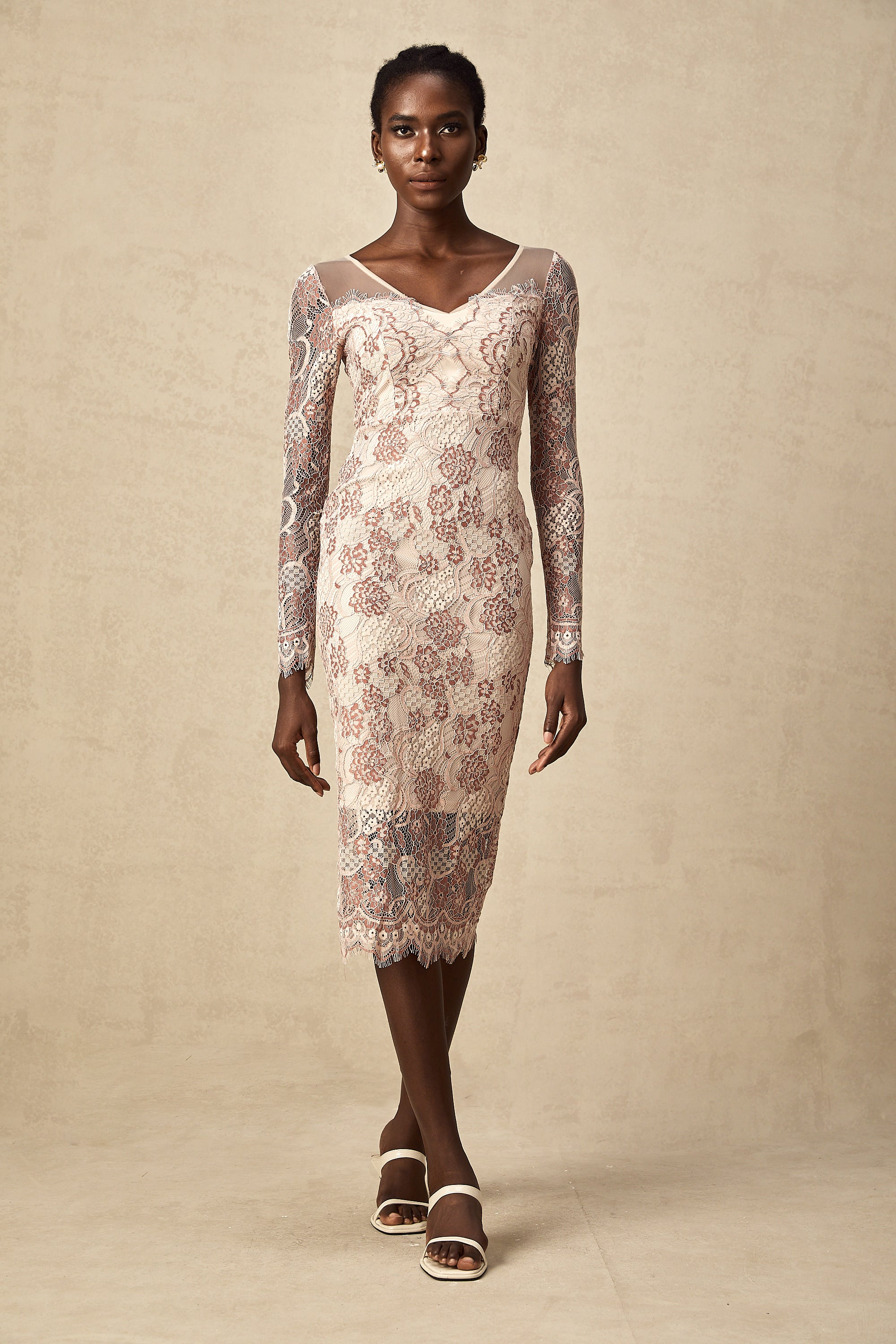 Anna guipure lace fitted midi dress