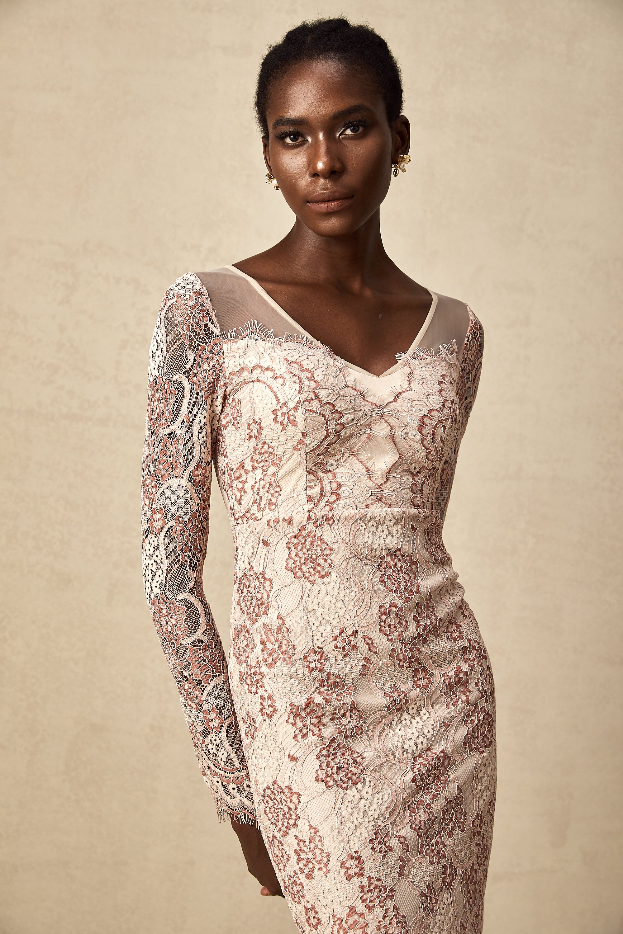 Anna guipure lace fitted midi dress