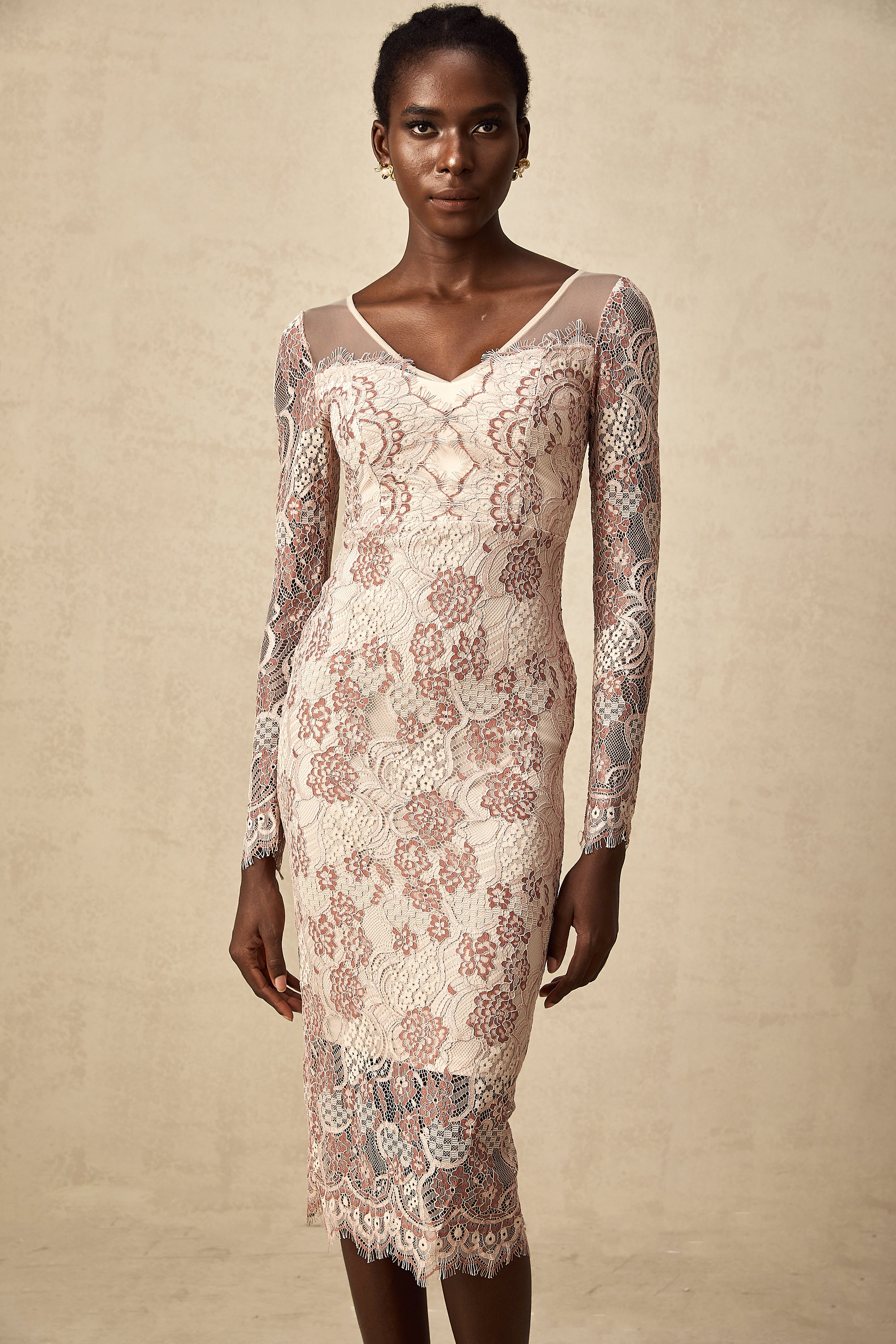 Anna guipure lace fitted midi dress