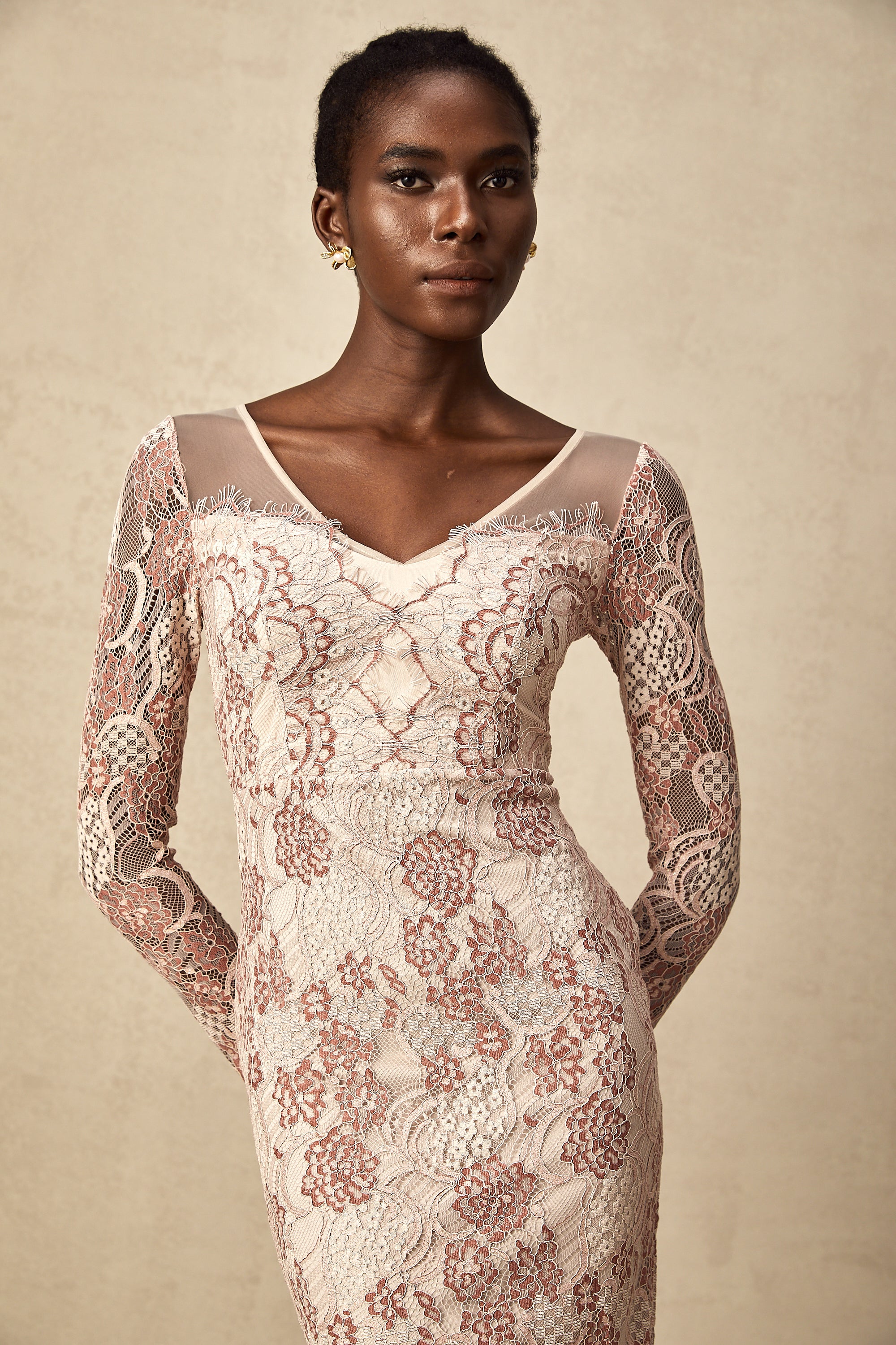 Anna guipure lace fitted midi dress