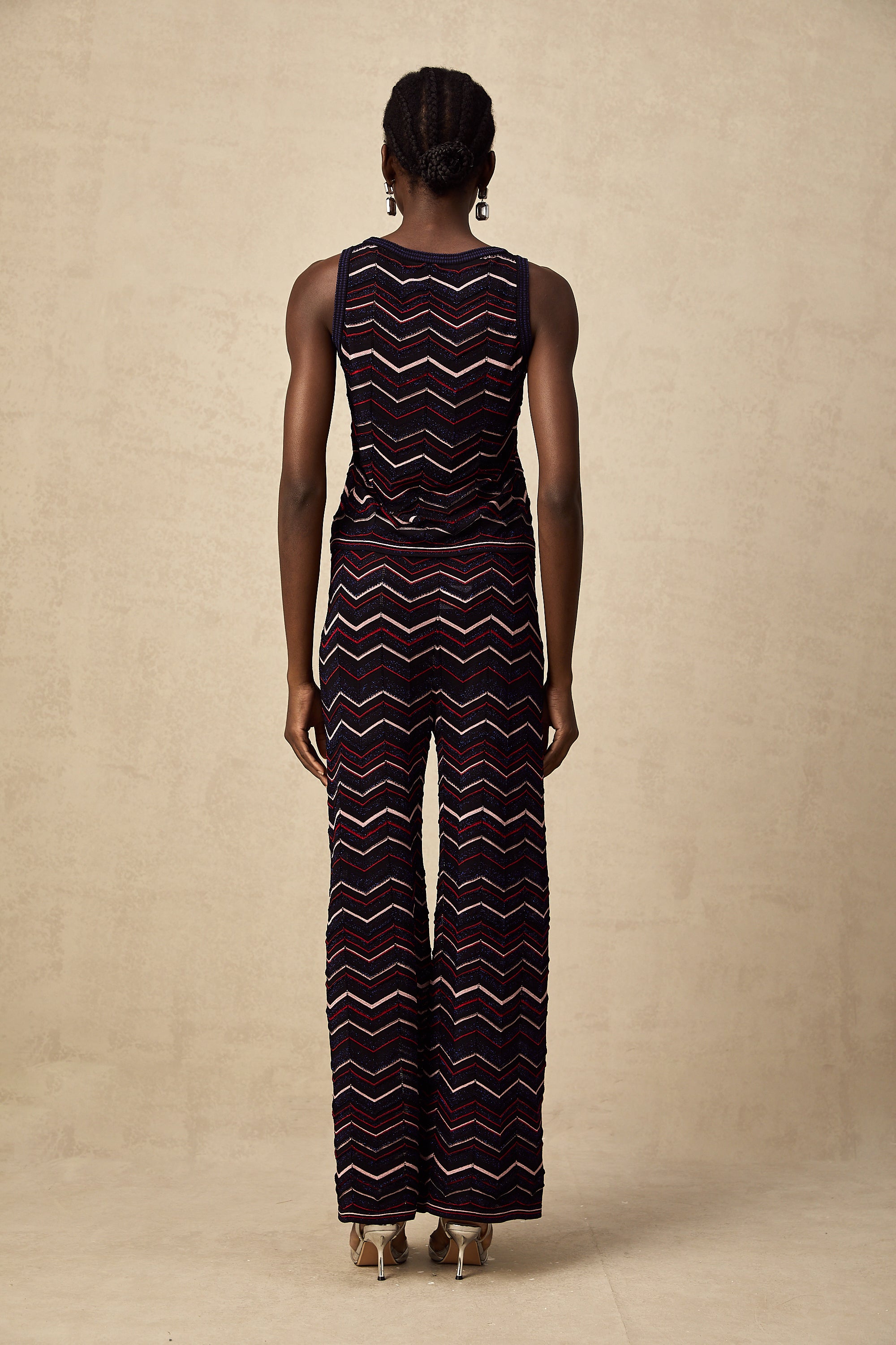 Emmanuelle zigzag-woven crochet-knit top & trousers matching set