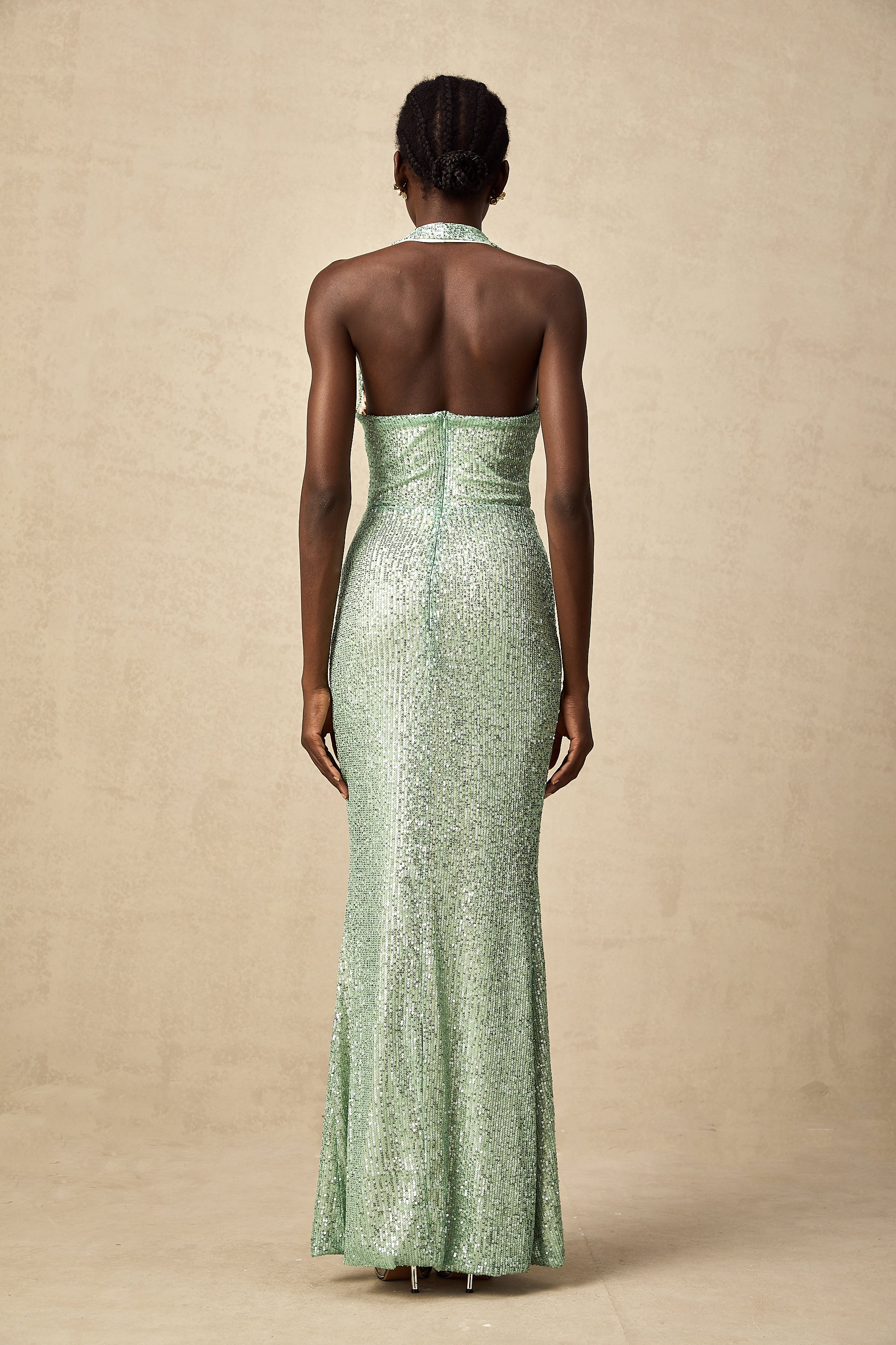 Éléonore green sequin-embellished V-neck maxi dress