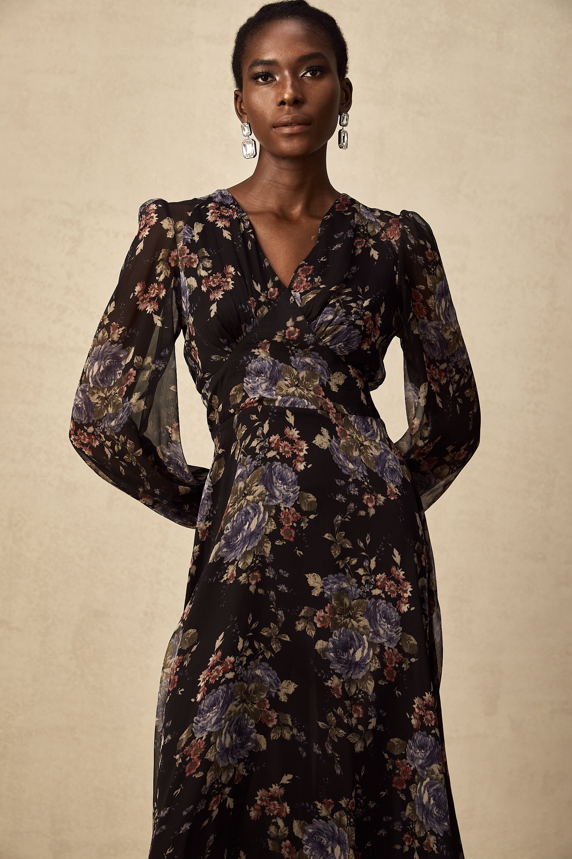 Lilou black floral-print midi dress