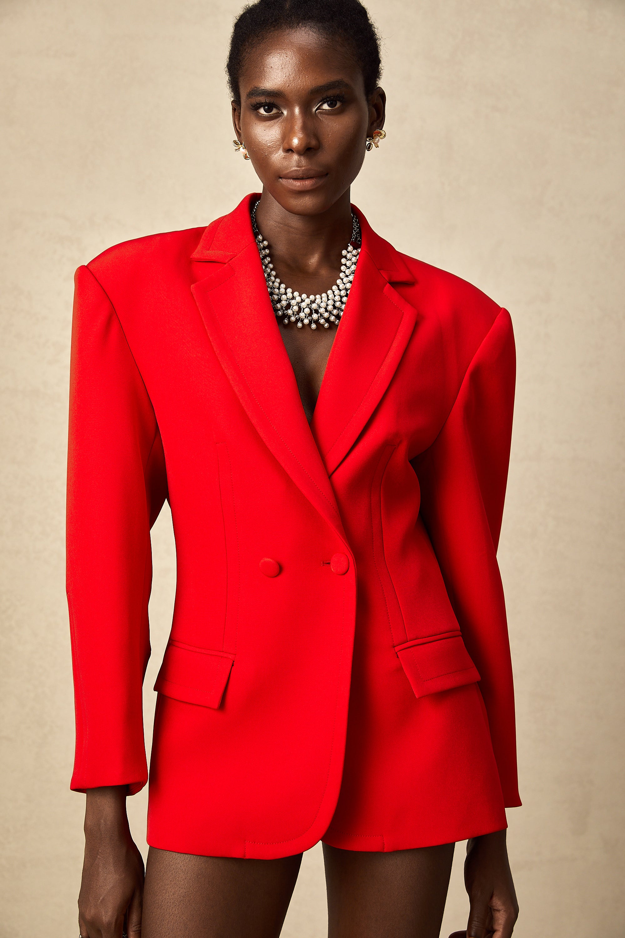 Coline red hourglass double-breasted blazer