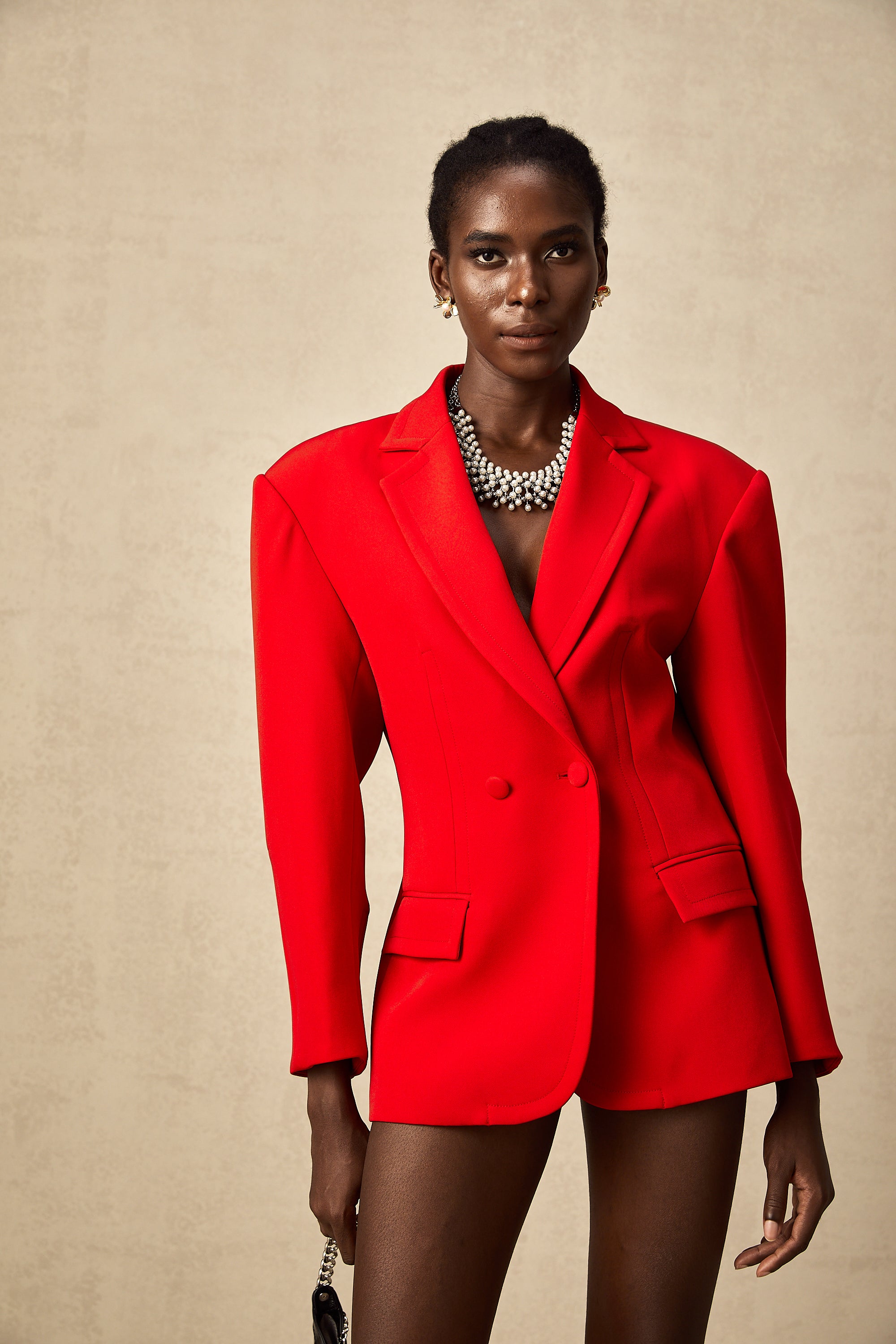 Coline red hourglass double-breasted blazer