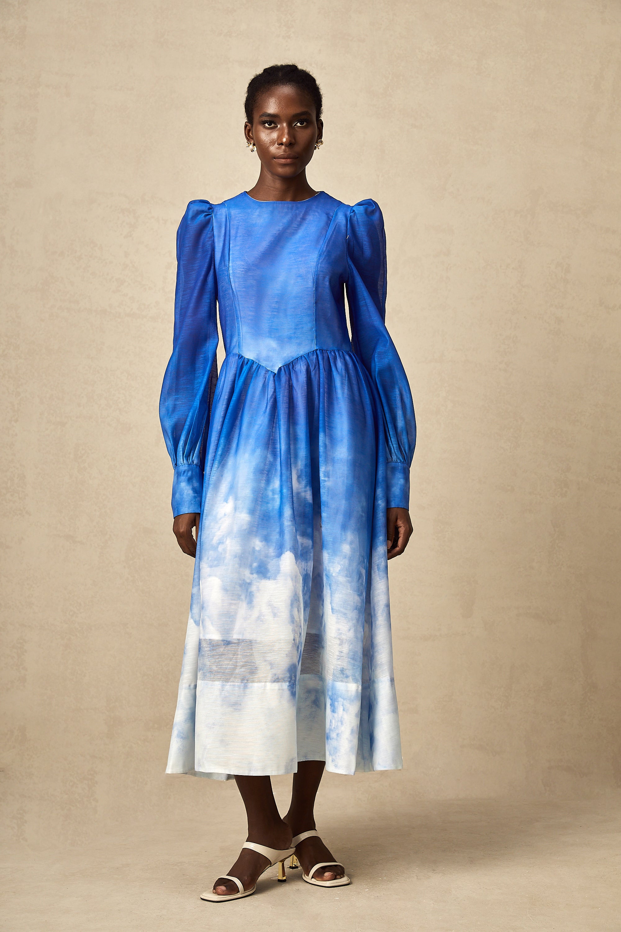 Adonia blue gradient pleated midi dress