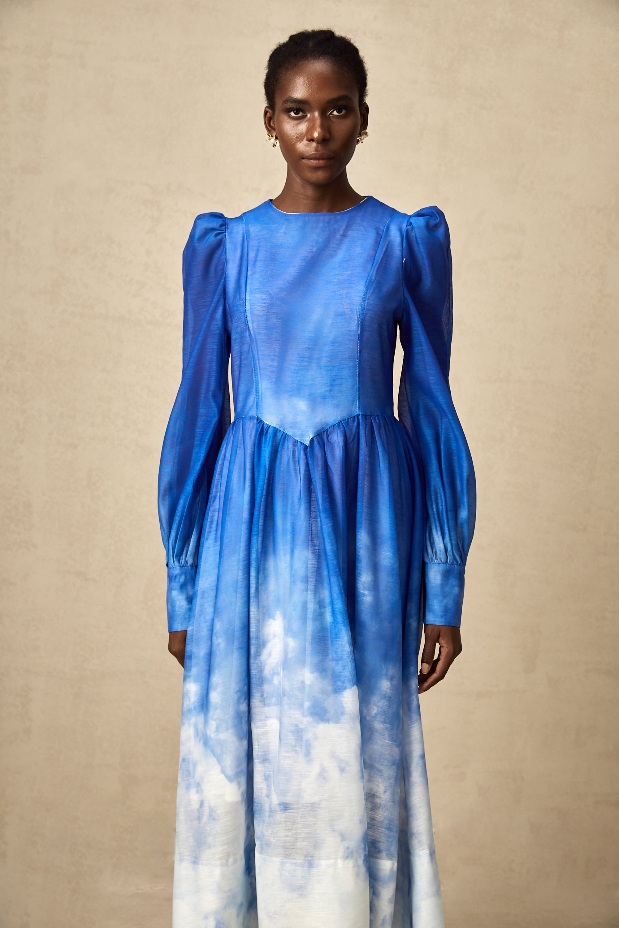 Adonia blue gradient pleated midi dress