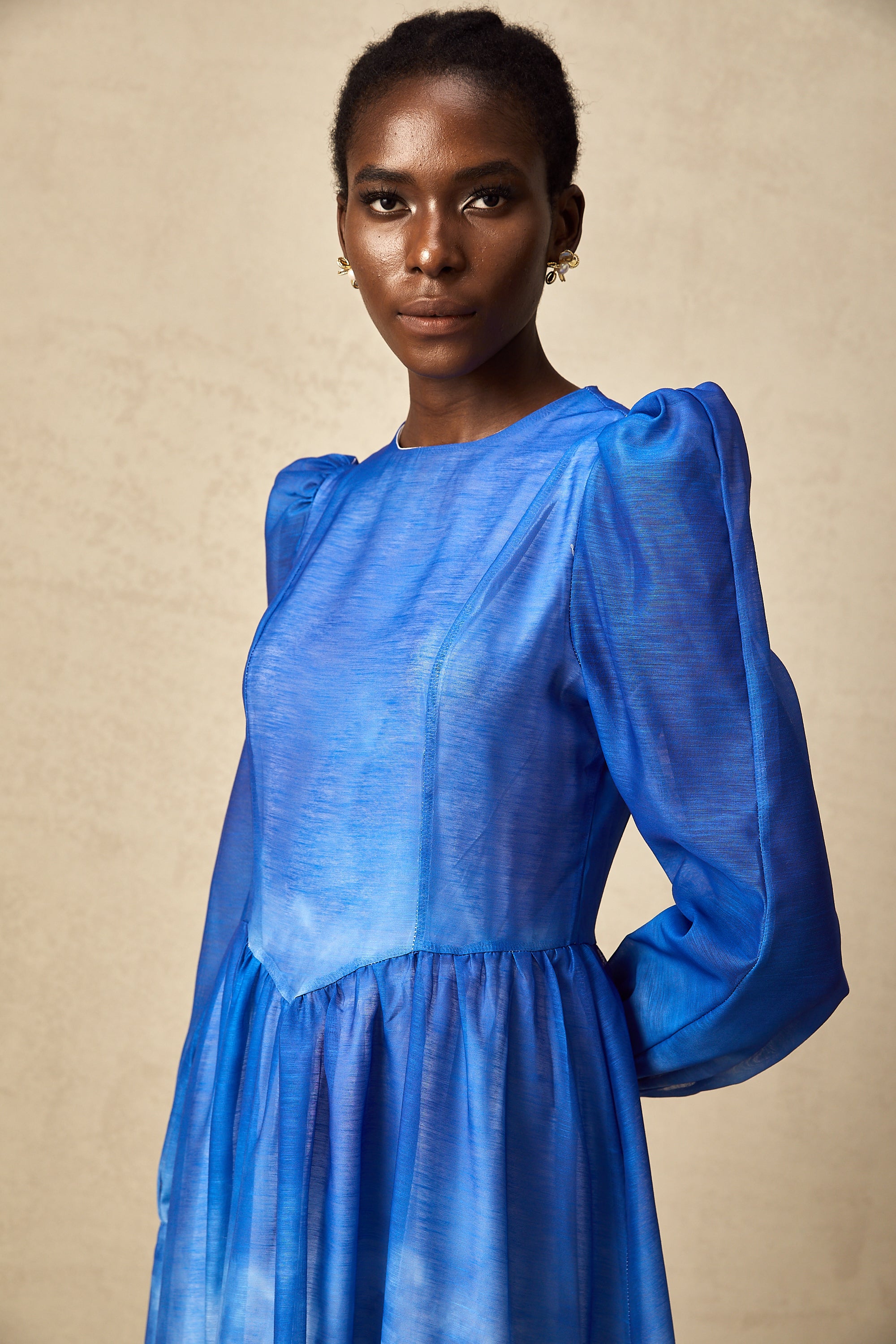 Adonia blue gradient pleated midi dress