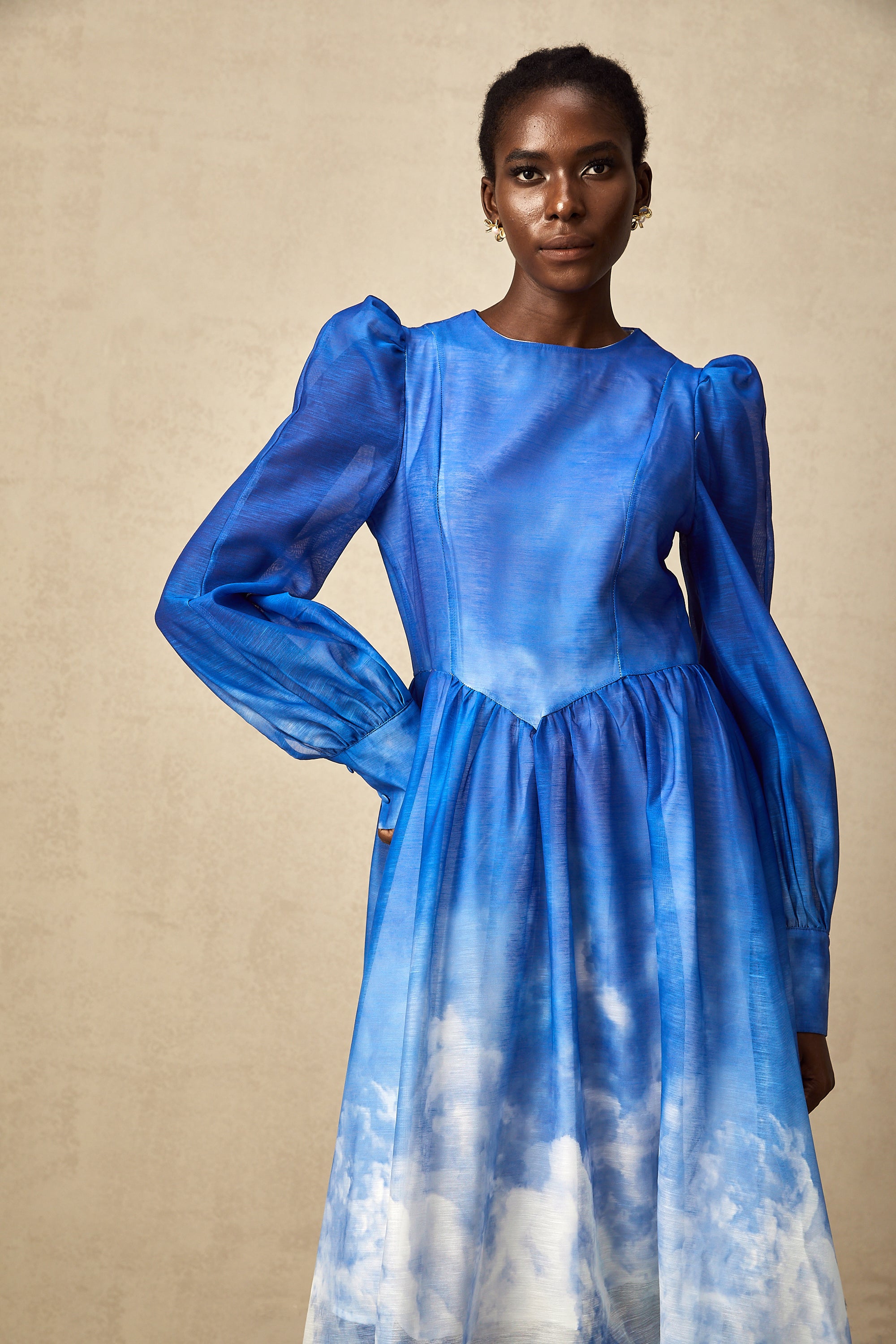 Adonia blue gradient pleated midi dress