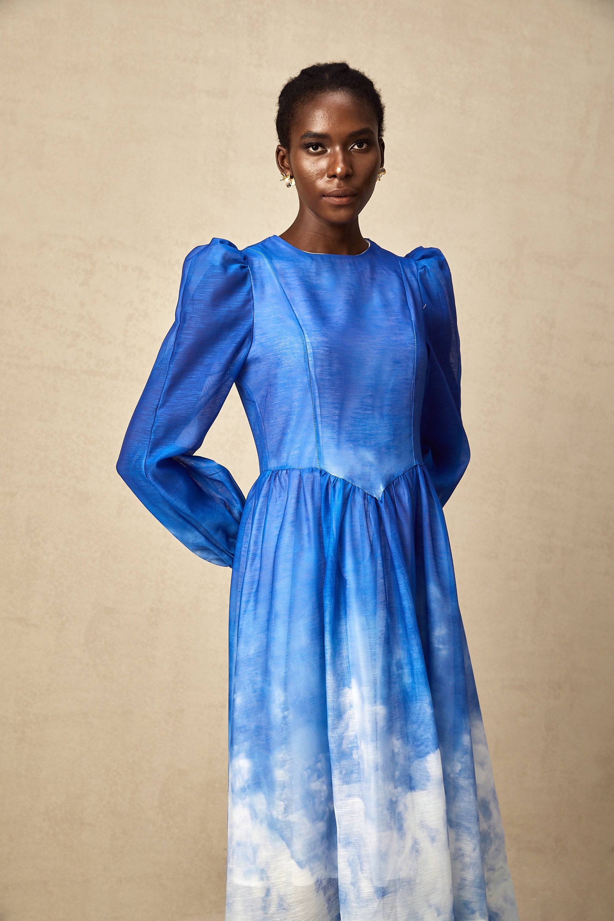 Adonia blue gradient pleated midi dress