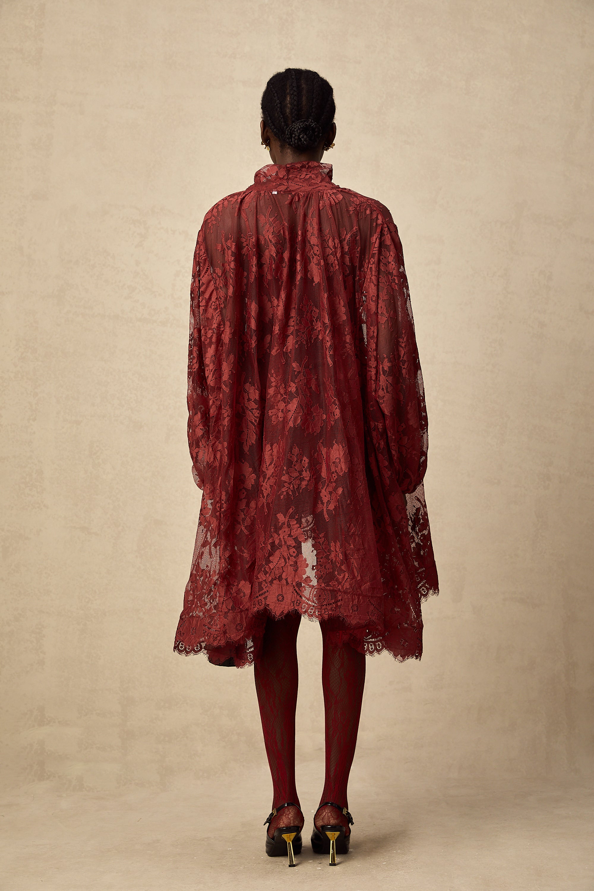 Coline red chantilly lace oversize dress