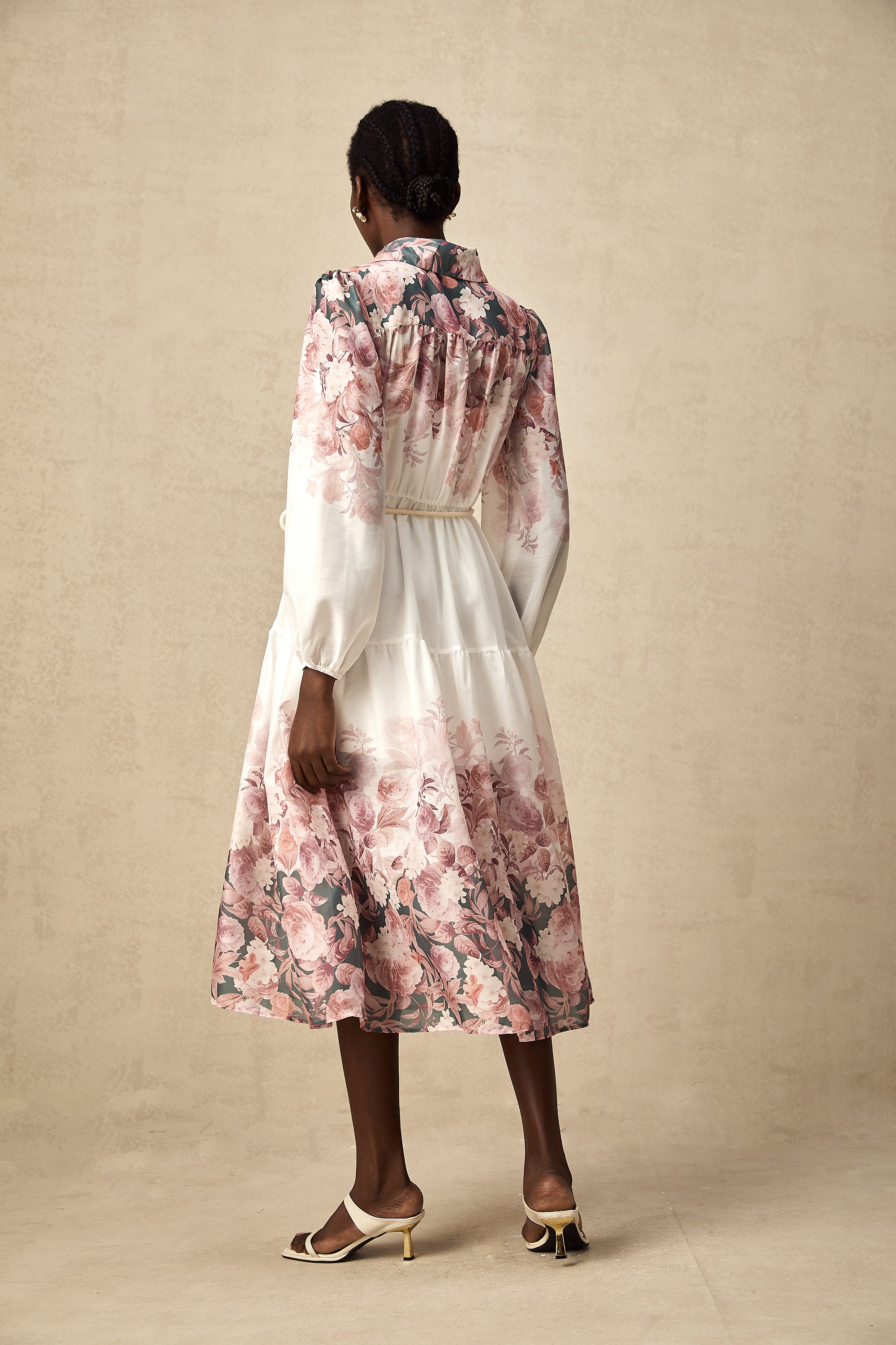 Carina floral-print lantern-sleeve midi dress