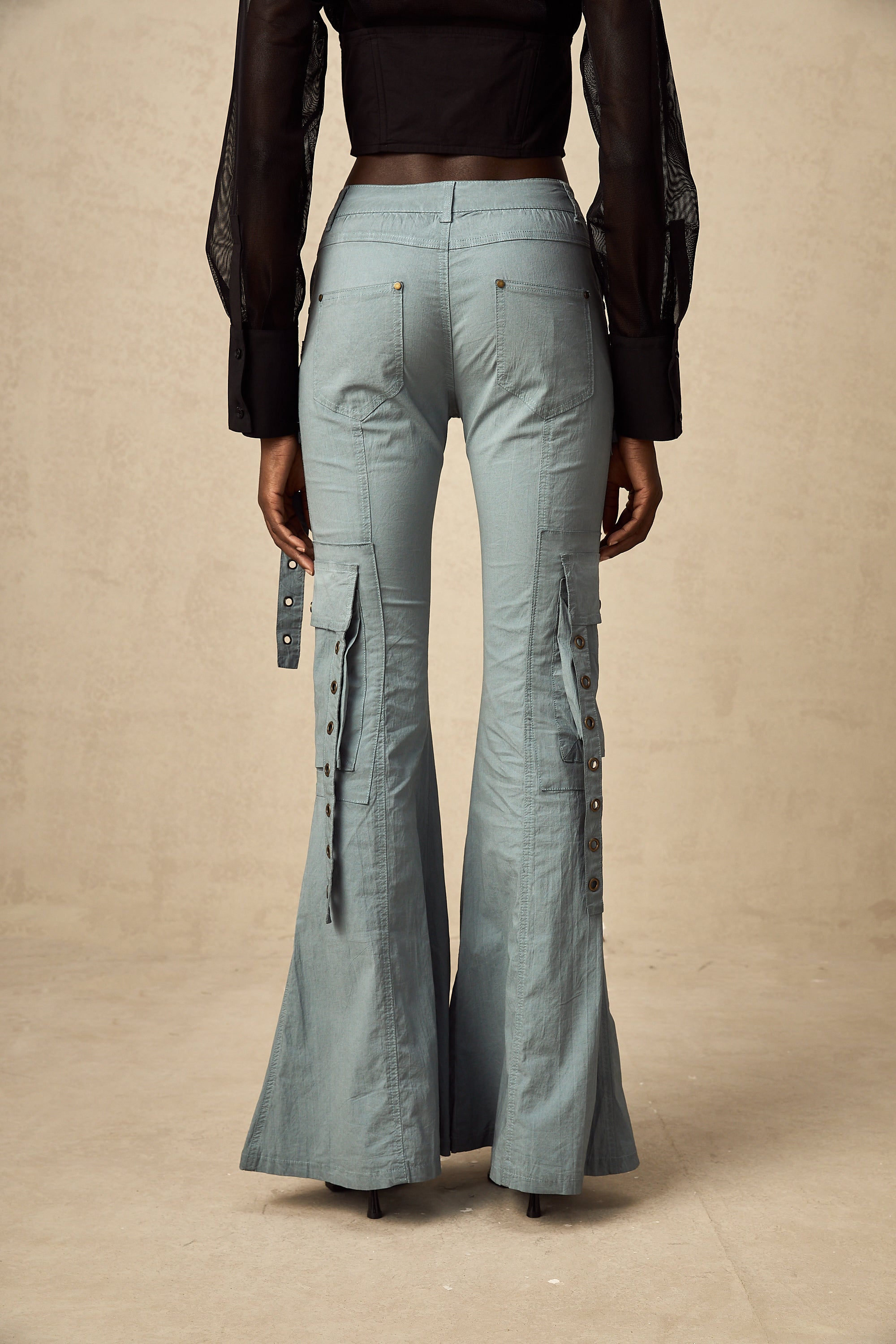 Mila belt-loop flared cargo trousers